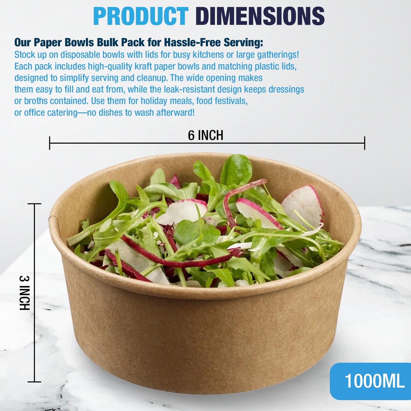 Ruthy's Outlet Kraft Salad Bowls W/Clear Lids - Disposable Paper Salad Containers, Eco-Friendly | Leak-Resistant | Microwave Safe - Ideal for Meal