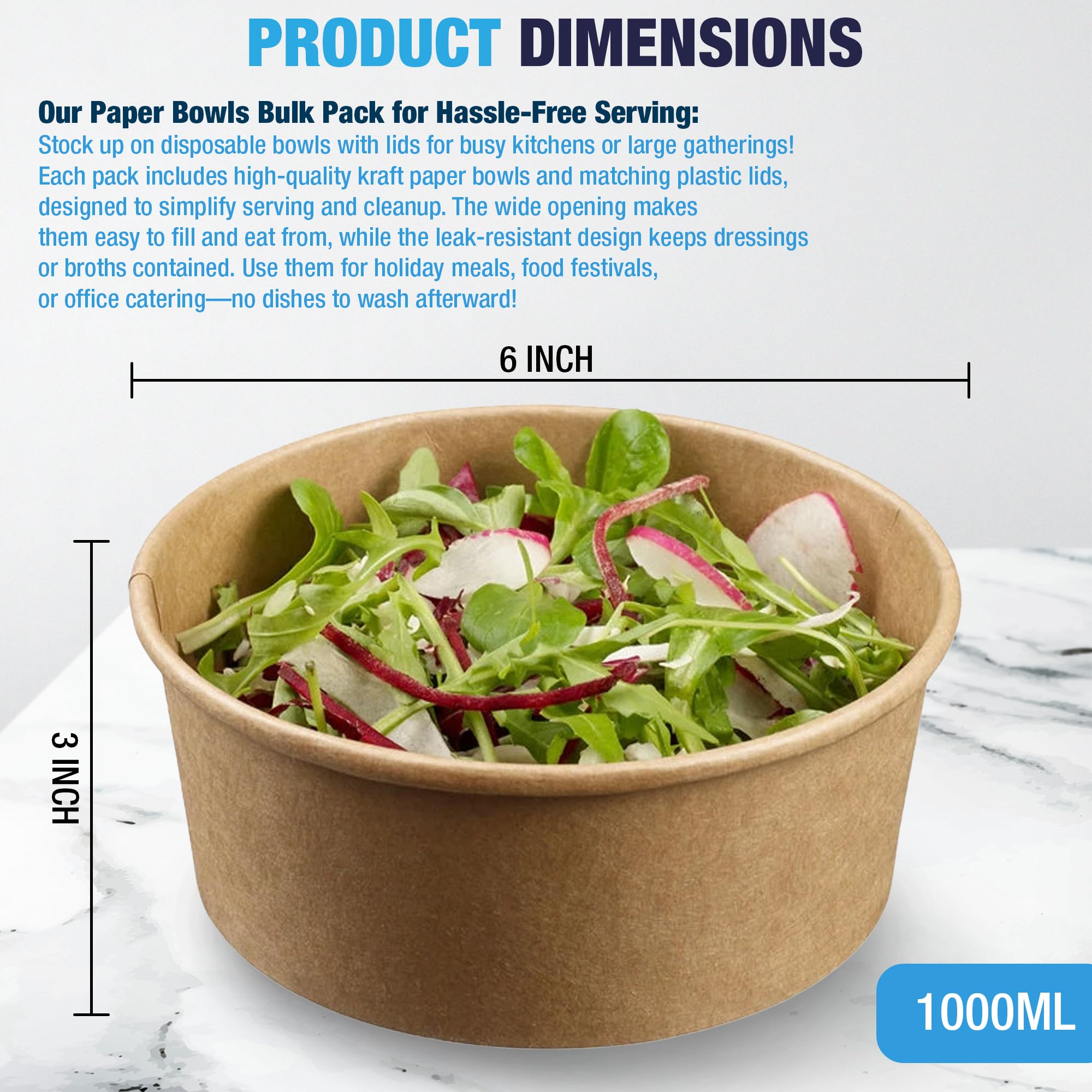 Ruthy's Outlet Kraft Salad Bowls W/Clear Lids - Disposable Paper Salad Containers, Eco-Friendly | Leak-Resistant | Microwave Safe - Ideal for Meal