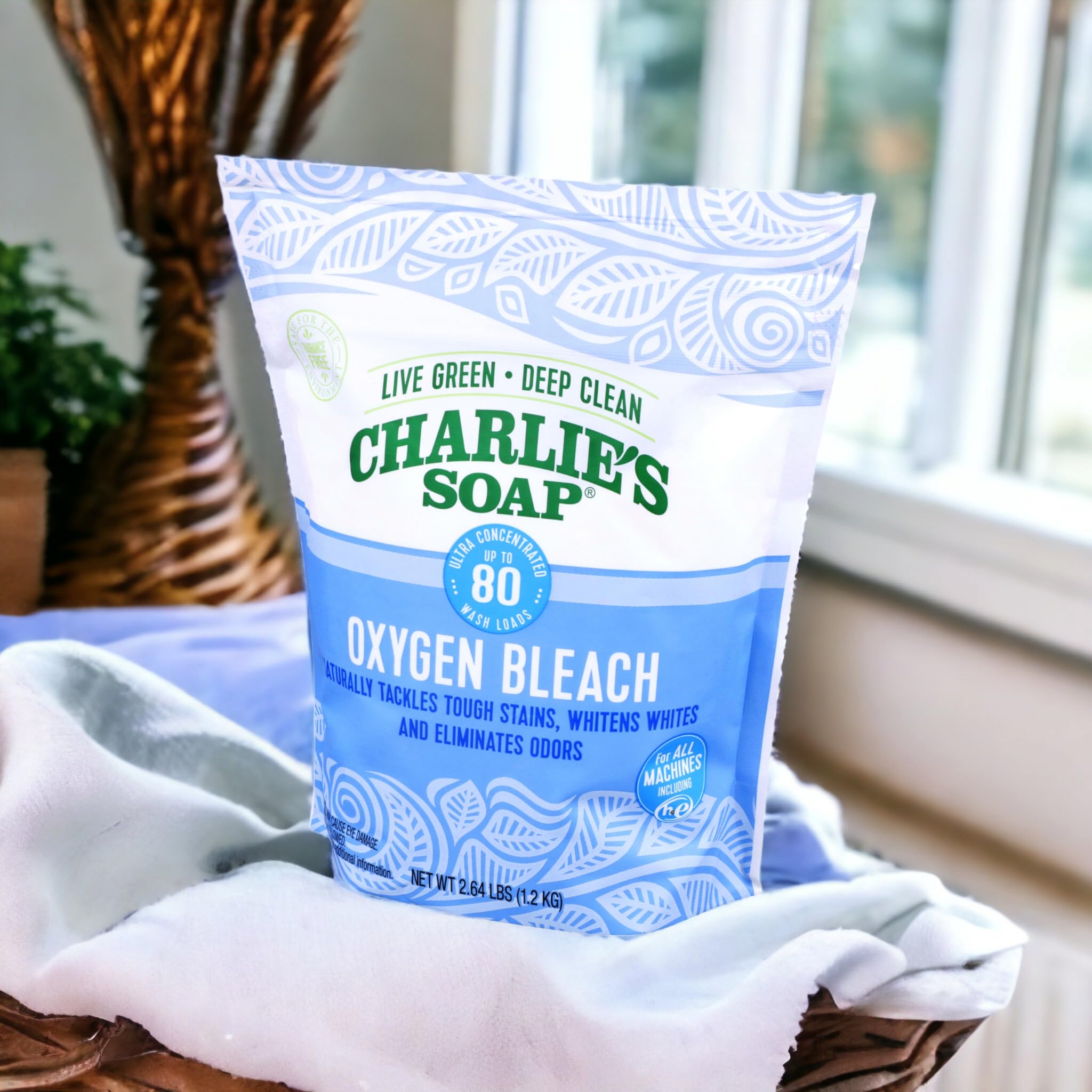 Charlie's Soap - Oxygen Bleach (2.64 Lbs., 1 Pack) Non-Chlorine Bleach Alternative Powder - Whiten Laundry & Remove Stains - Safer for Colors