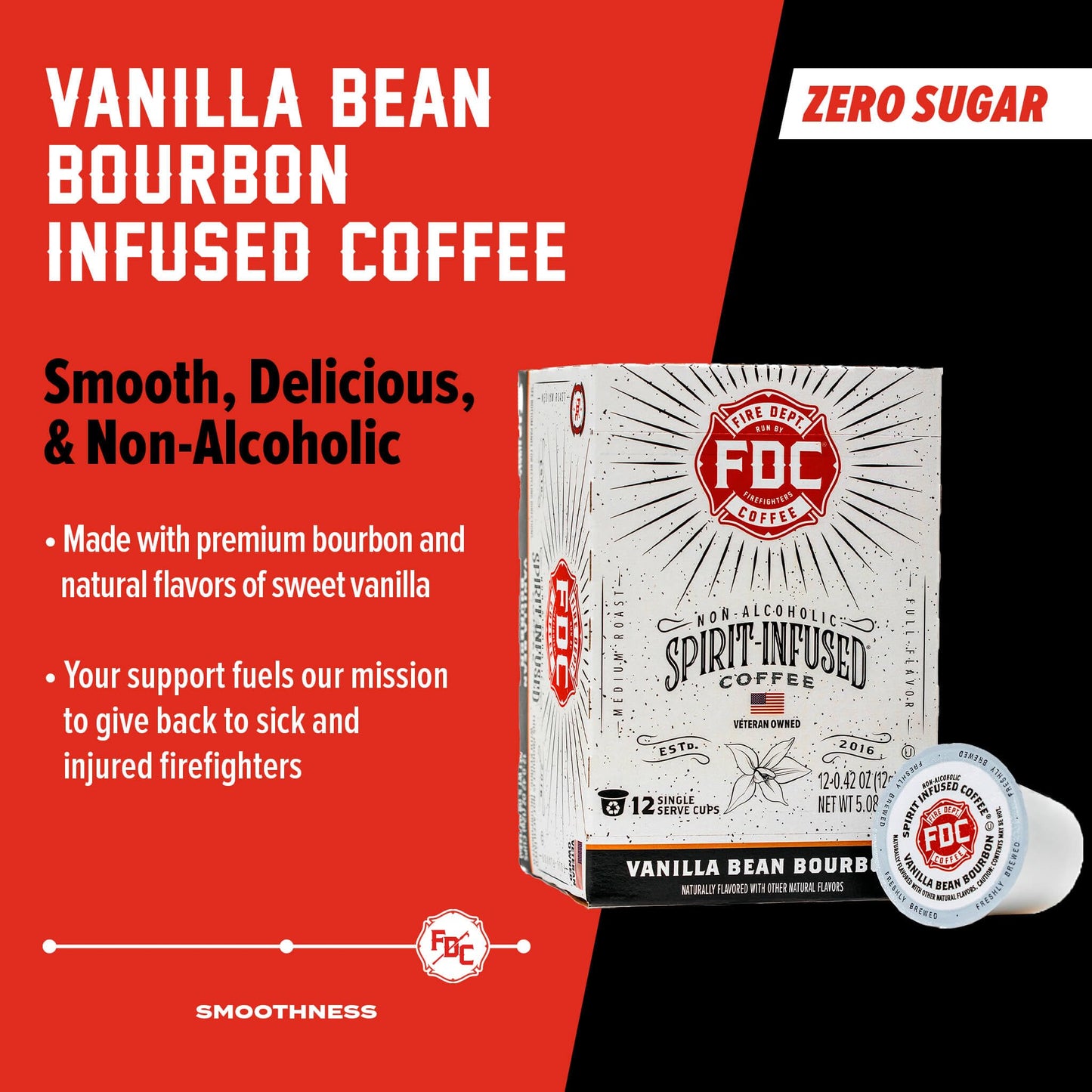 Fire Department Coffee - Vanilla Bourbon Coffee K Cups - Gives Back to Firefighters - Premium Vanilla Bean Bourbon Infused Pods - Non-Alcoholic