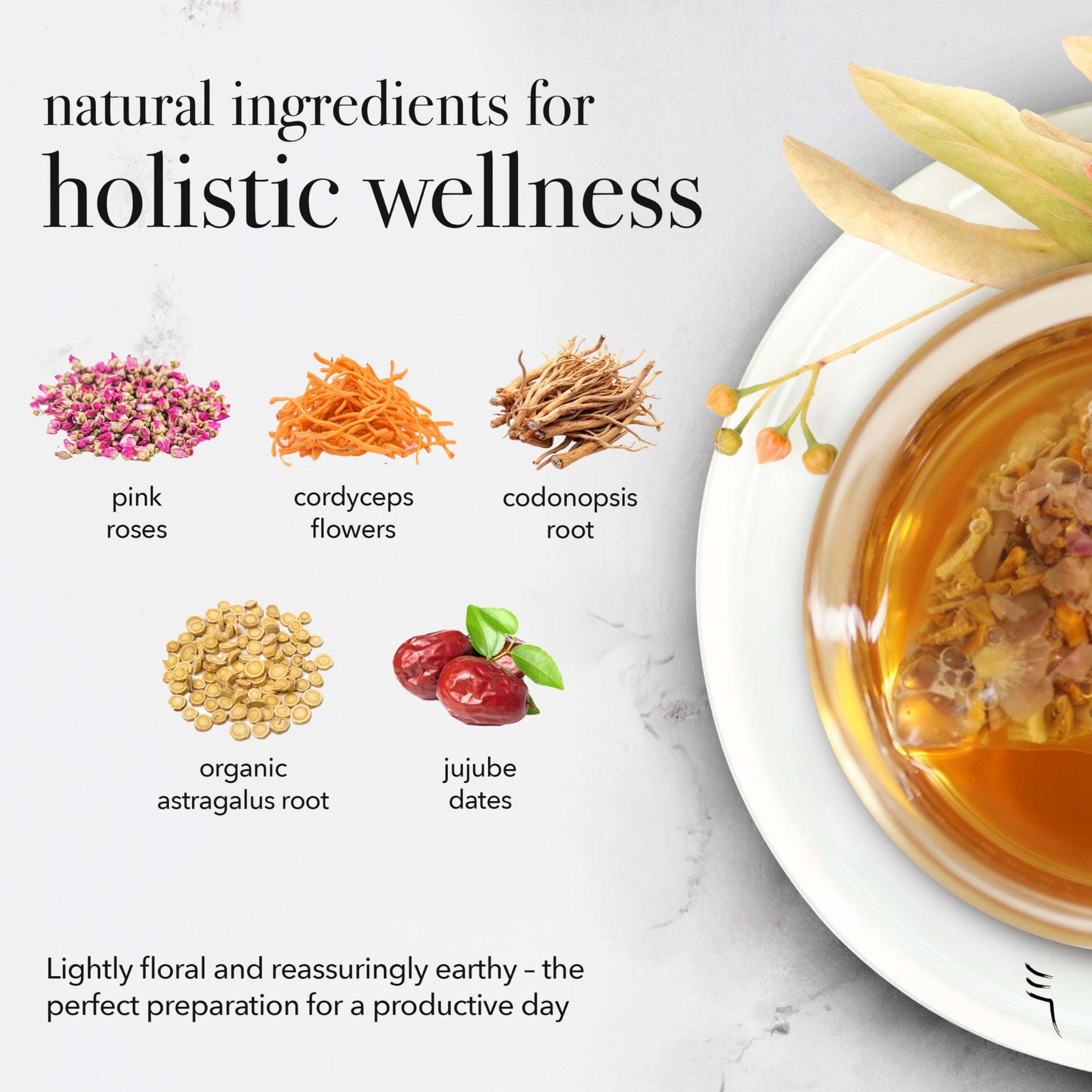 qìsane Cordyceps Tea Bags with Dried Rose Buds - Adaptogenic Cordyceps Mushroom Flowers, Dried Roses, Astragalus Root & Codonopsis Root - Caffeine