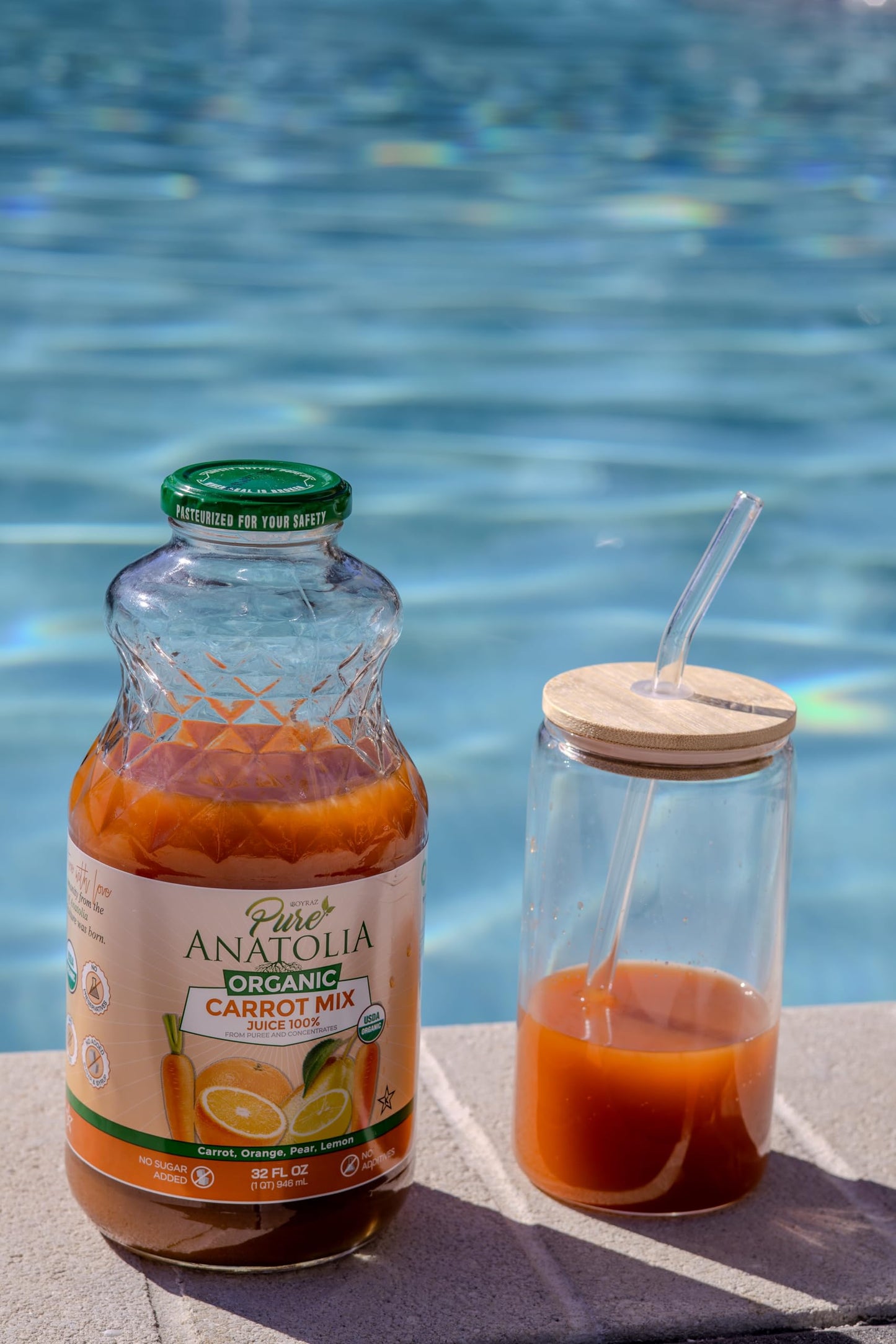 Pure Anatolia Organic Carrot Juice Mix 32 fl oz - Organic Juice Blend with Carrot, Orange, Pear & Lemon - Vegetable Drink With No Sugar Added, Vegan