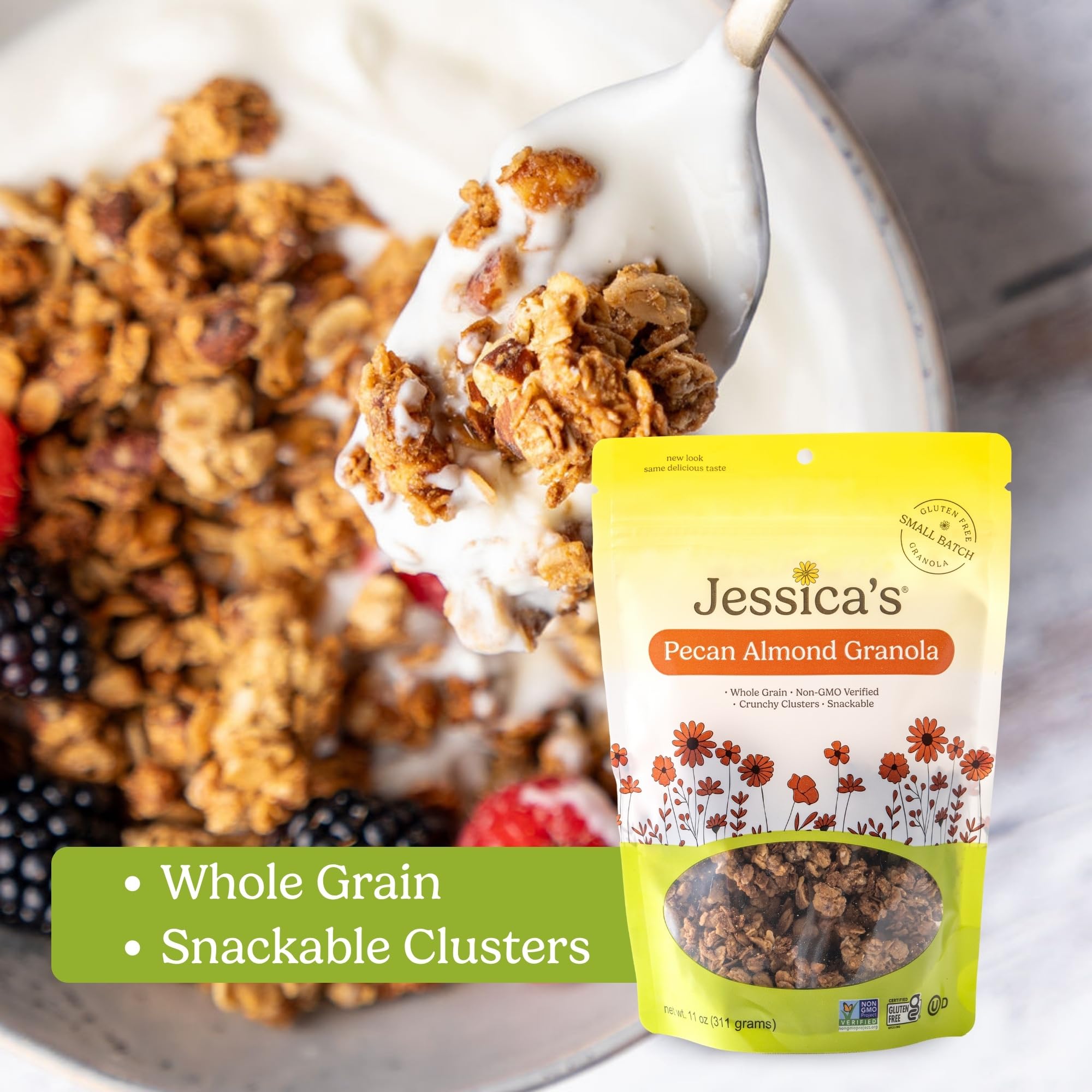 Jessica’s Pecan Almond Granola - Handmade, Non-GMO, Gluten-Free, Whole Grain, 11oz (3 Pack)