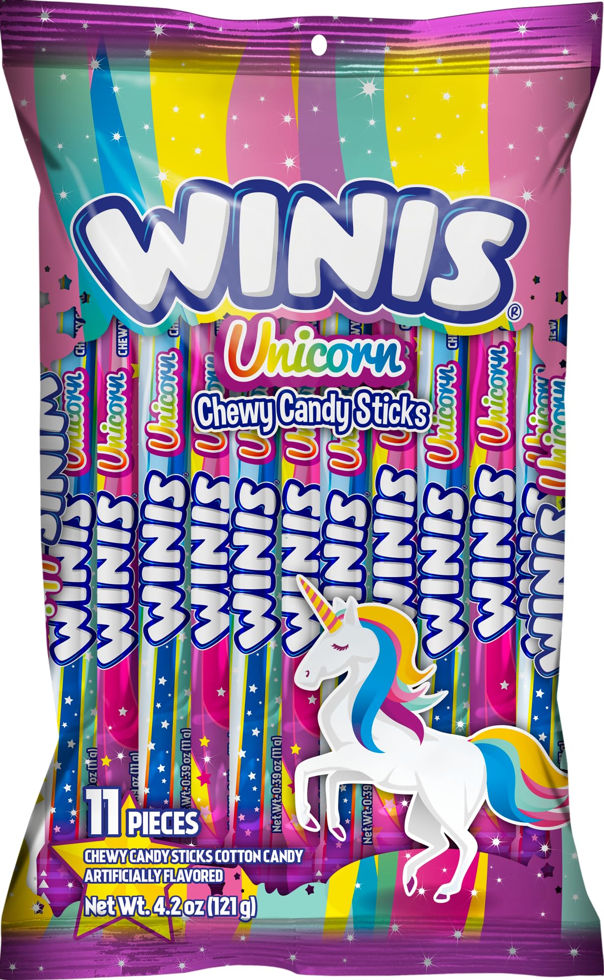 Winis Unicorn | Chewy Candy Swirl | Cotton-Candy Flavored | Sharing Size 4.3 Oz Bag - 11 Pieces | Gifts, Holiday, Parties, Concessions, Pantry
