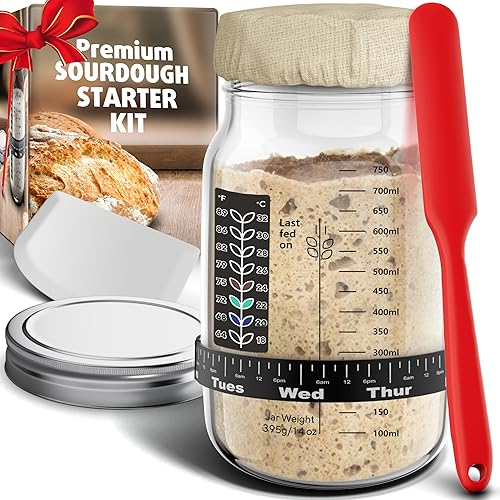 Ultimate Sourdough Starter Jar Kit 31.8 oz - Reusable Jar for Easy Bread Baking - Perfect to Make Your Sour Dough Starter - Easy to Use & Clean