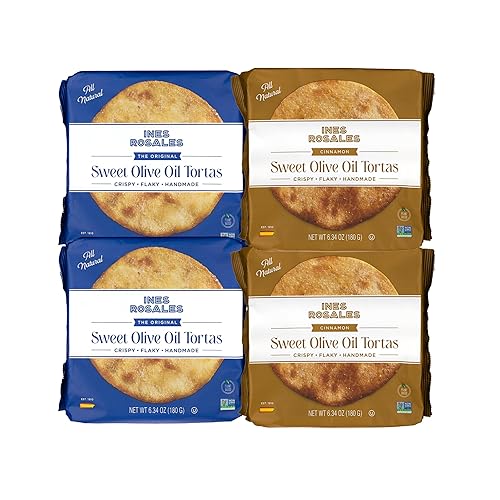 Ines Rosales Tortas Bundle - 2 Original + 2 Cinnamon - Handcrafted Spanish Olive Oil Tortas, Traditional Sweet and Spiced Delights
