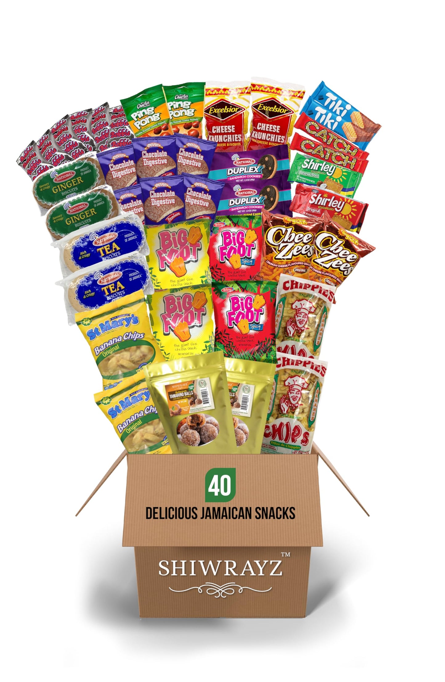 Jamaican Variety Snack Box Exotic Snacks (40ct) College Military Care Package Jamaican snacks Gift Box Assorted Caribbean Food Treats Chips Chocolate