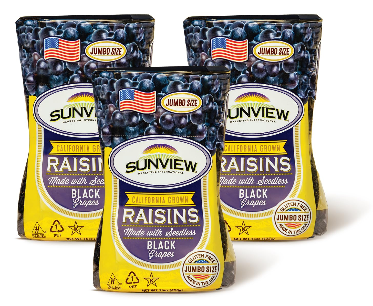 Sunview Jumbo Black Raisins 3-15oz Canisters
