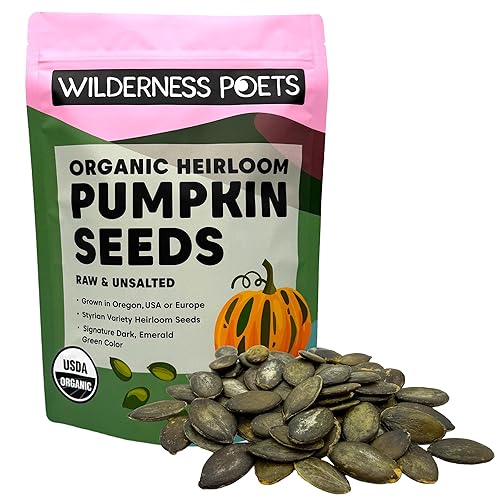 Wilderness Poets, Organic Heirloom Pumpkin Seeds - Styrian Variety, No Shells, Naturally Hulless. Unsalted, Bulk Size, Grown in Oregon, USA or Europe