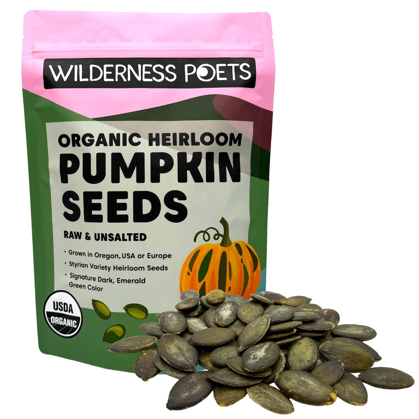 Wilderness Poets, Organic Heirloom Pumpkin Seeds - Styrian Variety, No Shells, Naturally Hulless. Unsalted, Bulk Size, Grown in Oregon, USA or Europe