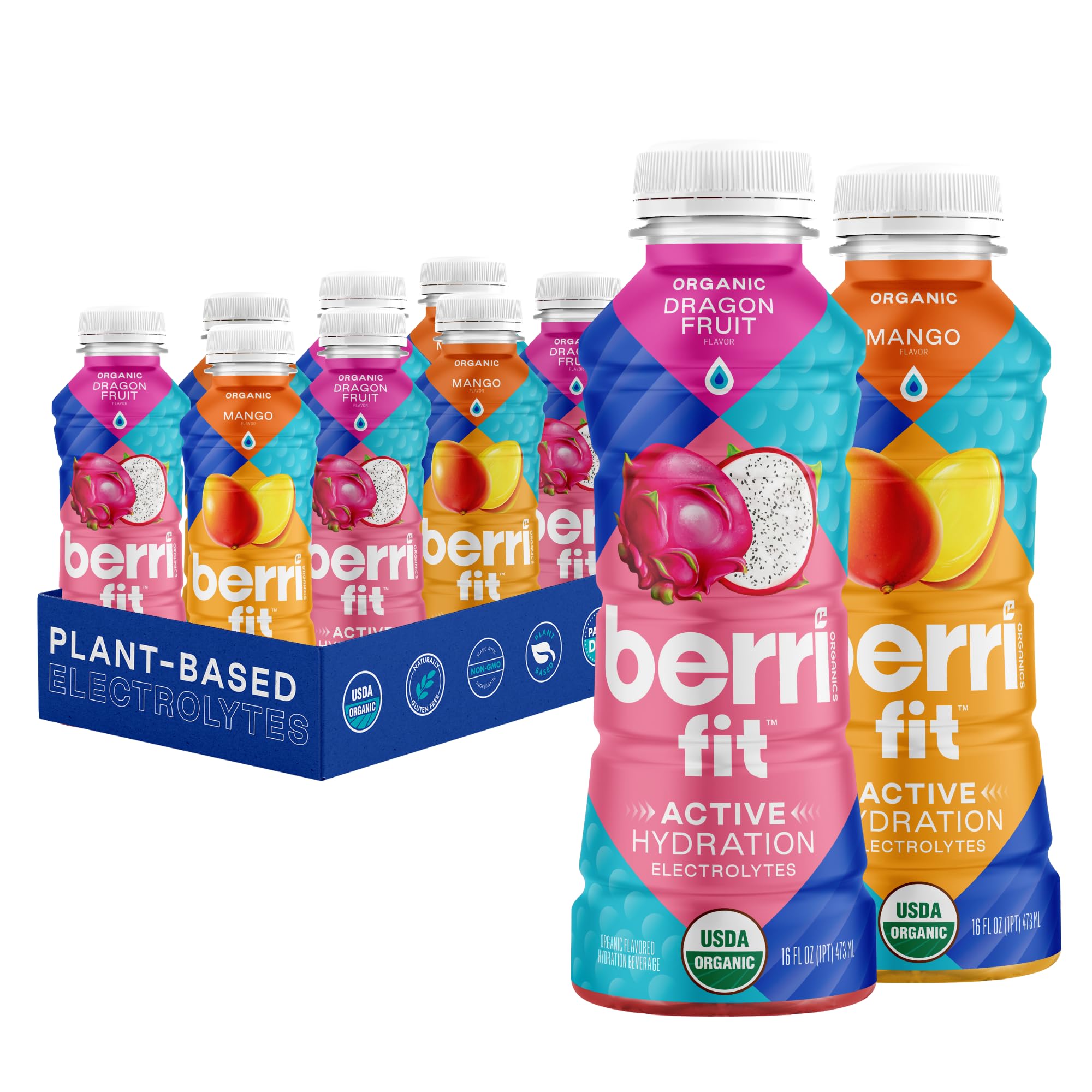 Berri Fit 2-Flavor Variety Pack | Natural Plant-Based Electrolytes - Certified Organic - Non-GMO - Low-Calorie Fitness Beverage - Paleo Friendly|