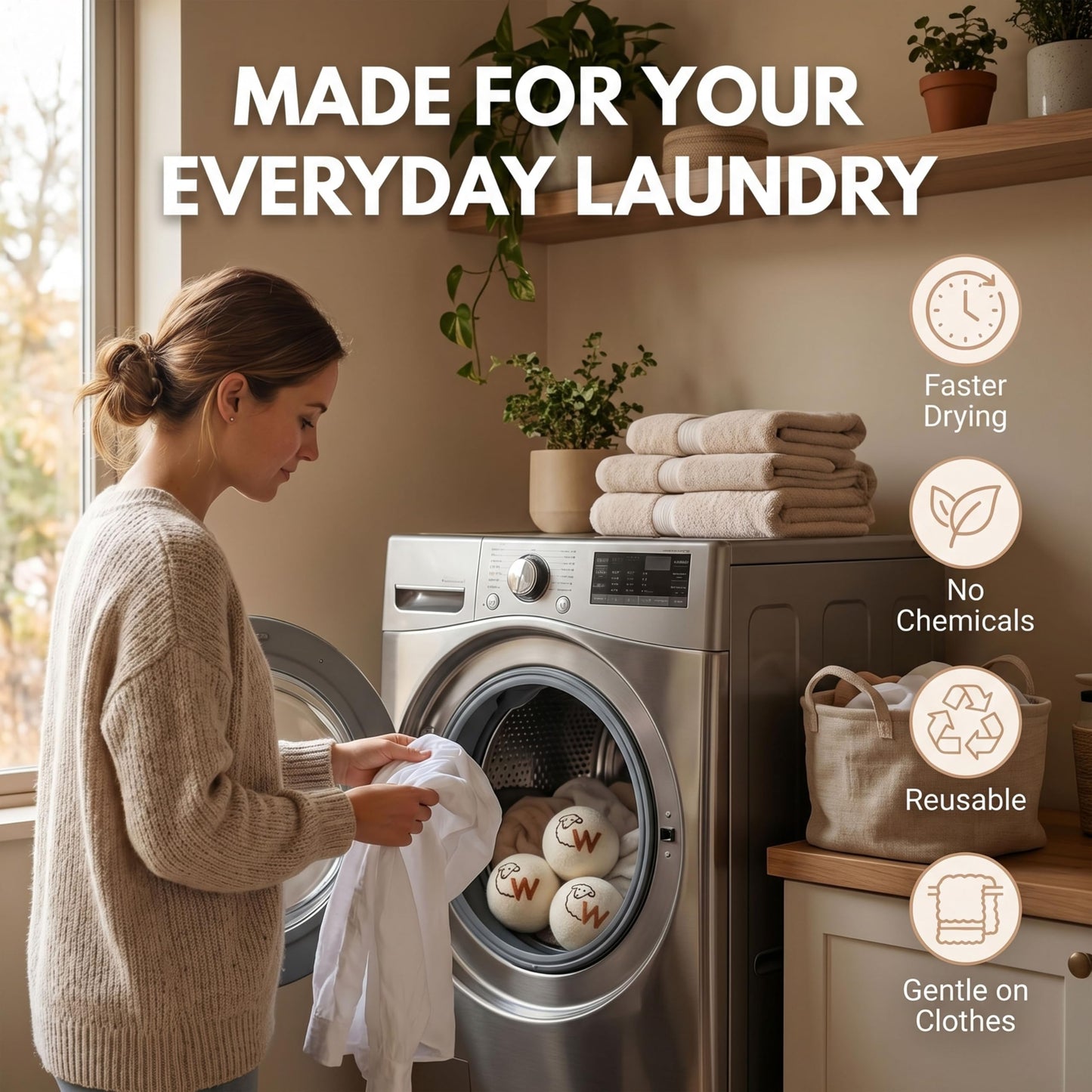 Woolly's Wool Dryer Balls - 100% Pure New Zealand Wool, Reusable Natural Fabric Softener, Reduces Drying Time & Clothes Wrinkles, Chemical-Free Dryer