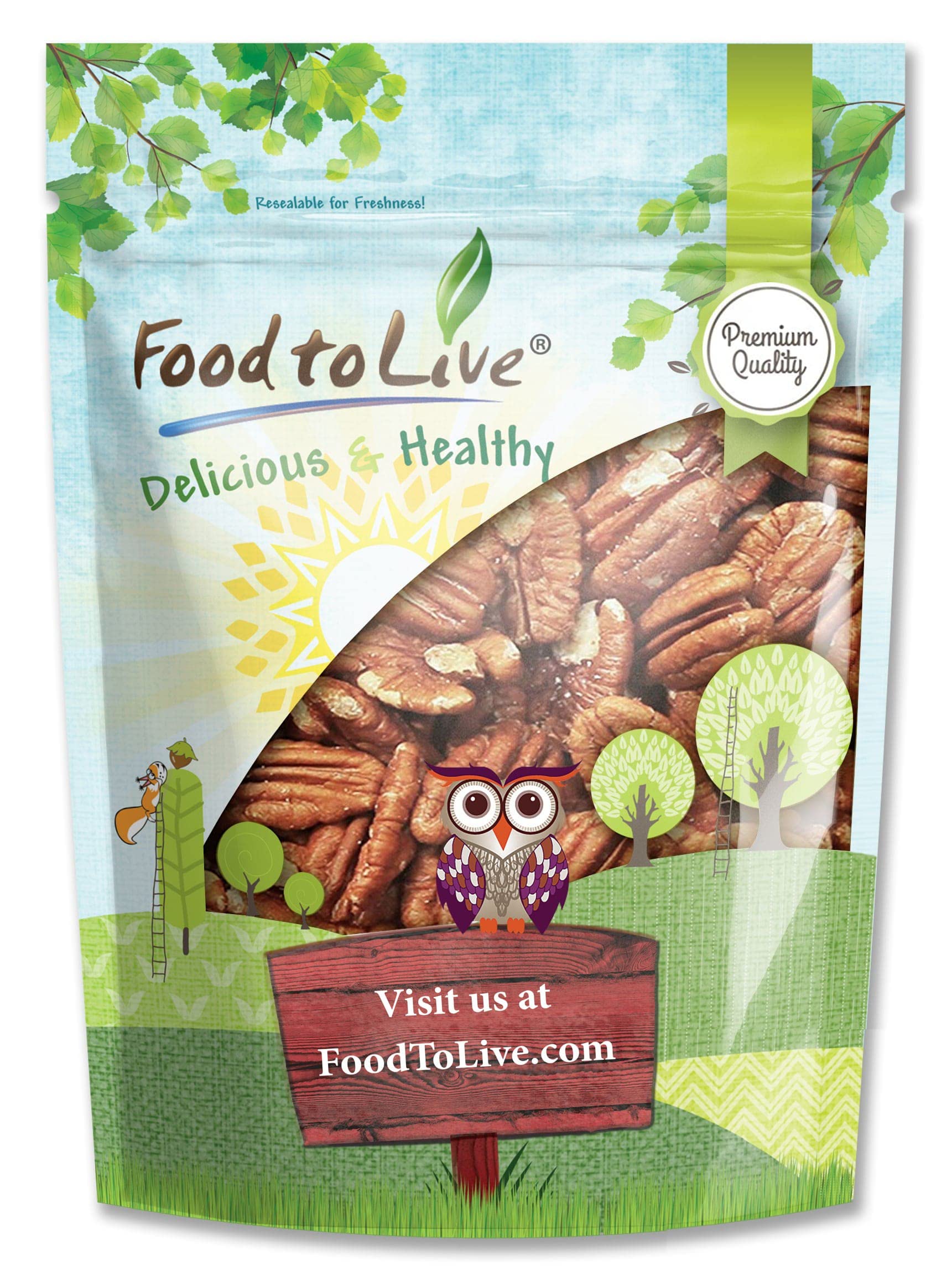Food to Live - Pecan Halves, 1.5 Pounds Raw Pecan Nuts, Large Size, Unsalted, Unsweetened, Vegan, Kosher, Shelled, Bulk. Good source of Magnesium