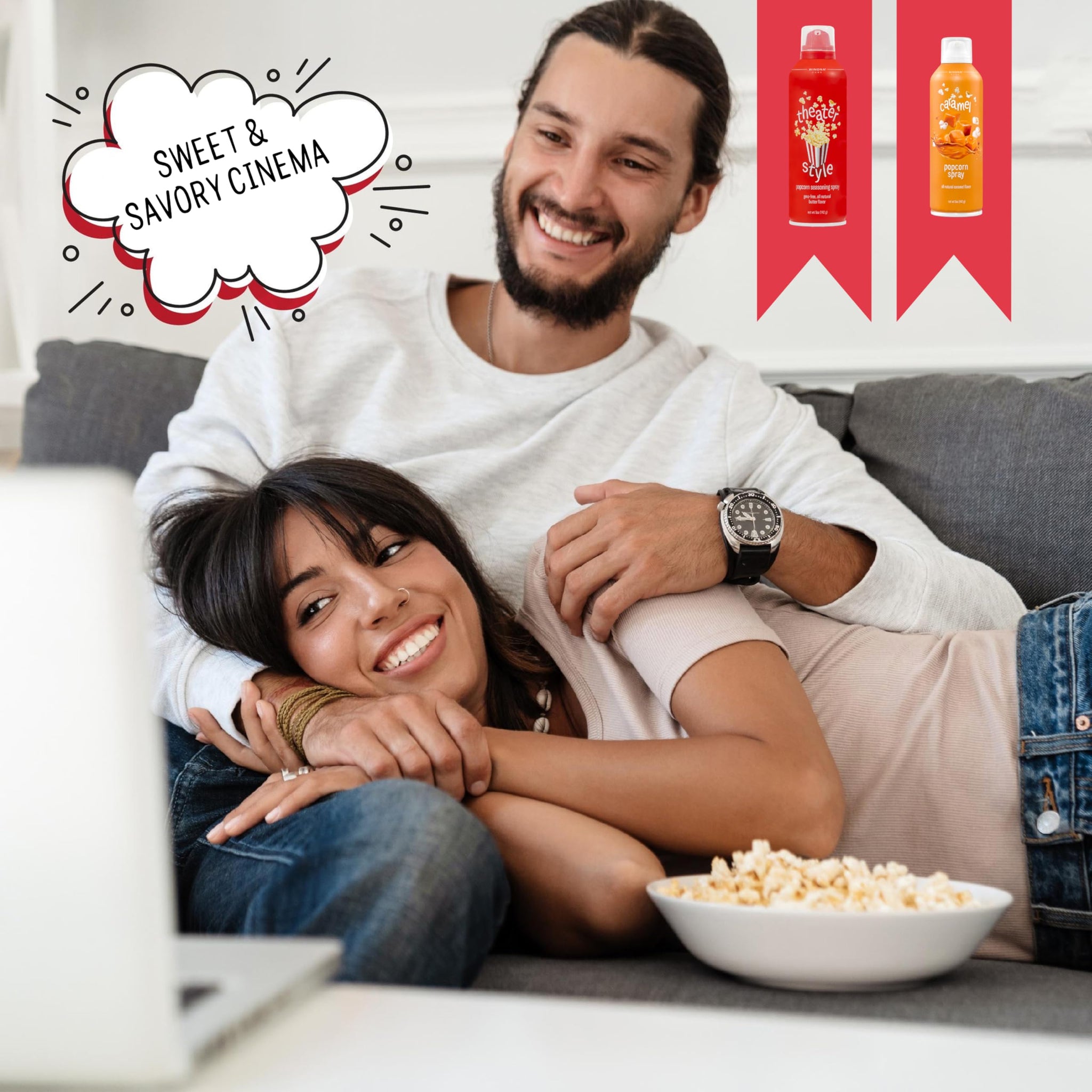 Winona Pure Popcorn Spray, Butter & Caramel Flavors, Seasoning for Snacks & Meals, 5 oz, 2 Pack