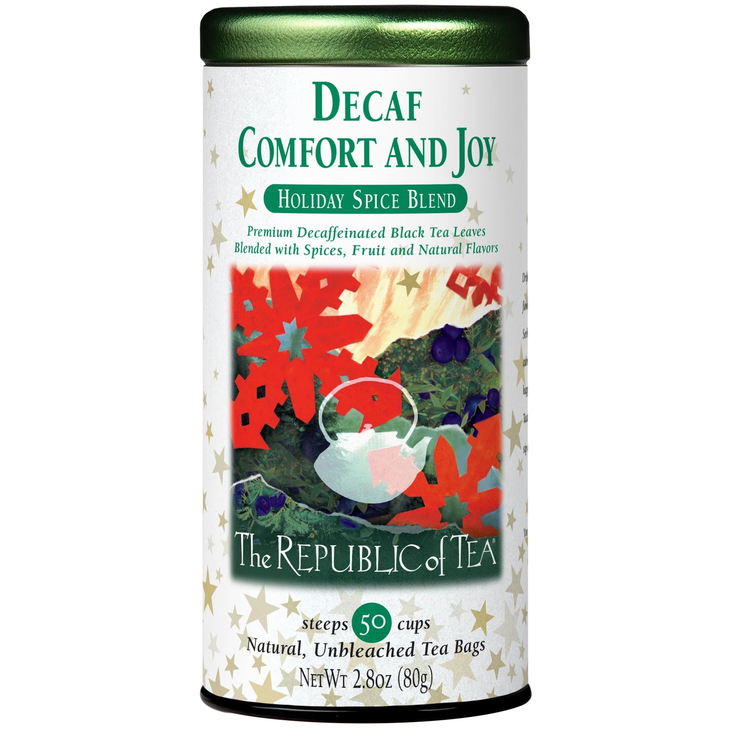 The Republic of Tea - Decaf Comfort and Joy Tea Tin, Decaffeinated, 50 Tea Bags