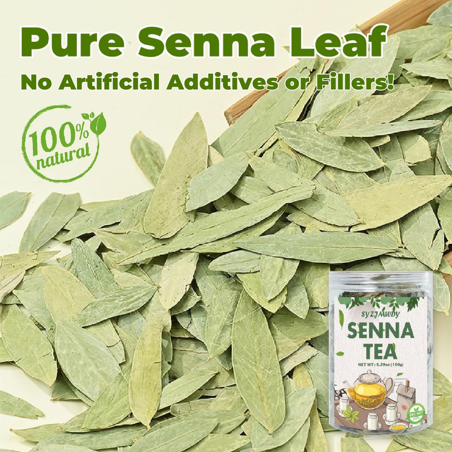 5.29oz Premium Senna Leaf, Cut & Sifted Plant-Based Tea, Bottle Packing, No Additives Pure Senna Leaves for Steeping Hot or Iced Tea?3-5 mins Steeping