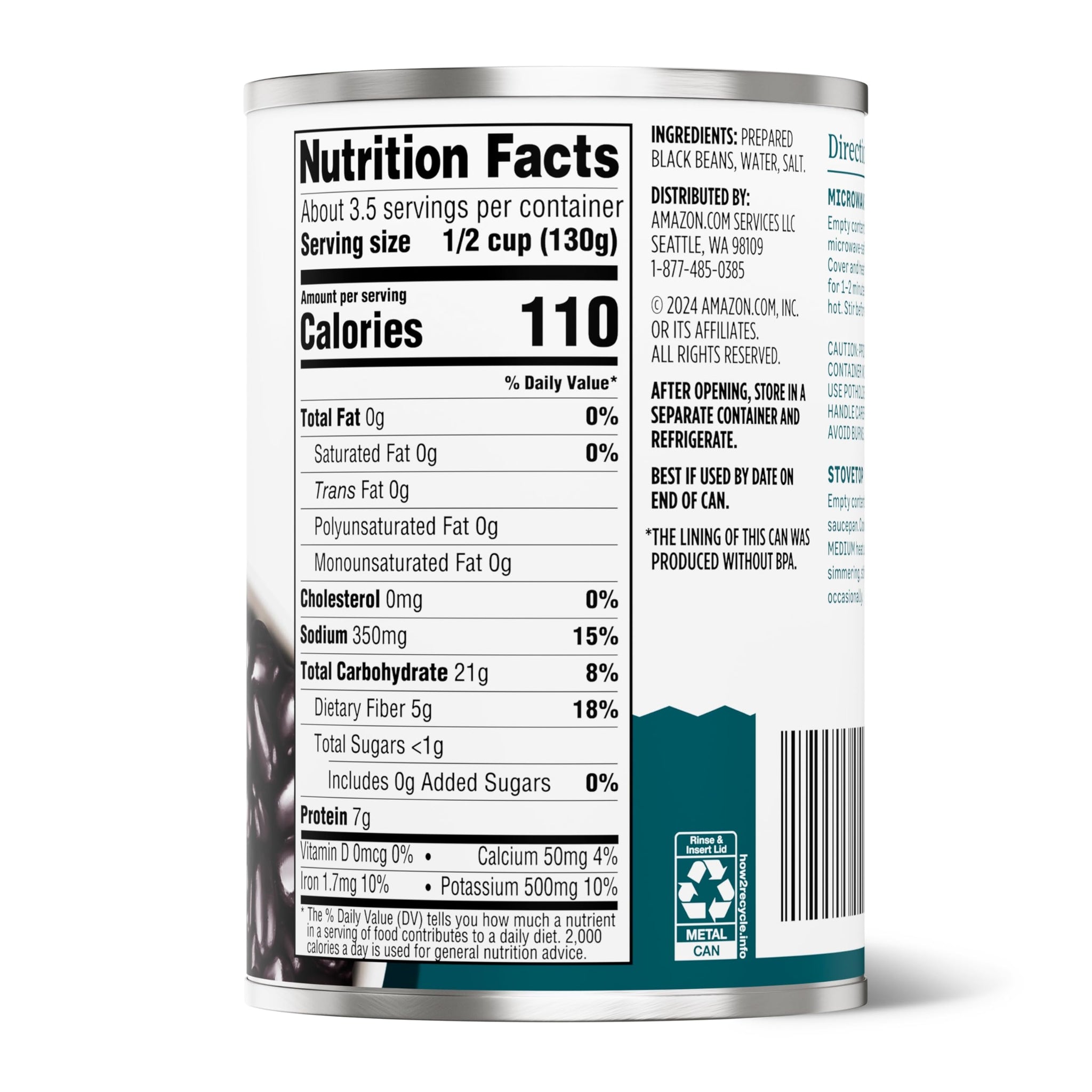 Amazon Grocery, Canned Black Beans,15.25 Oz