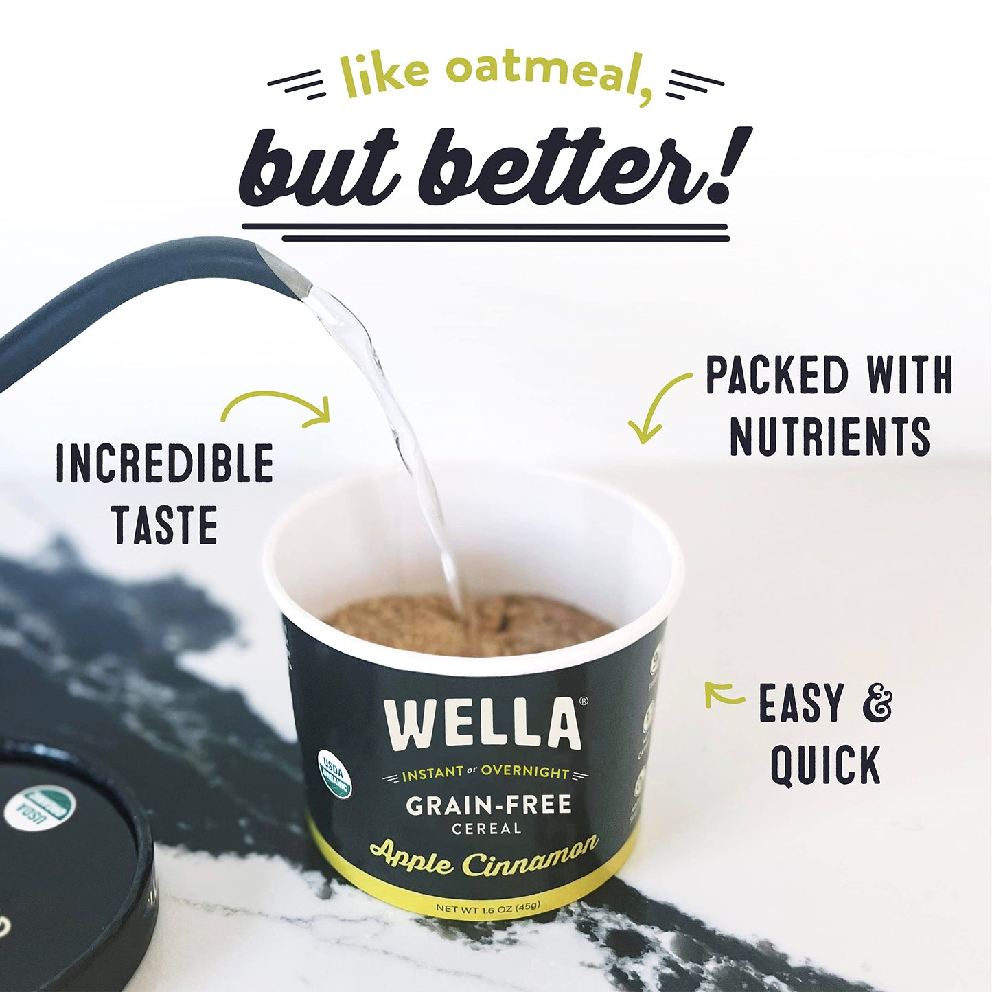 Wella Cereal Oatmeal Alternative, Gluten-Free Breakfast Hot Cereal, Grain-Free Paleo Organic Vegan High Protein Superfood, Plant-Based Non-GMO, Low in
