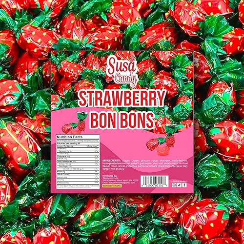 Susa Candy Strawberry Filled Bon Bons | 1 Pound Bag | Hard Candy - Approx. 60 Count