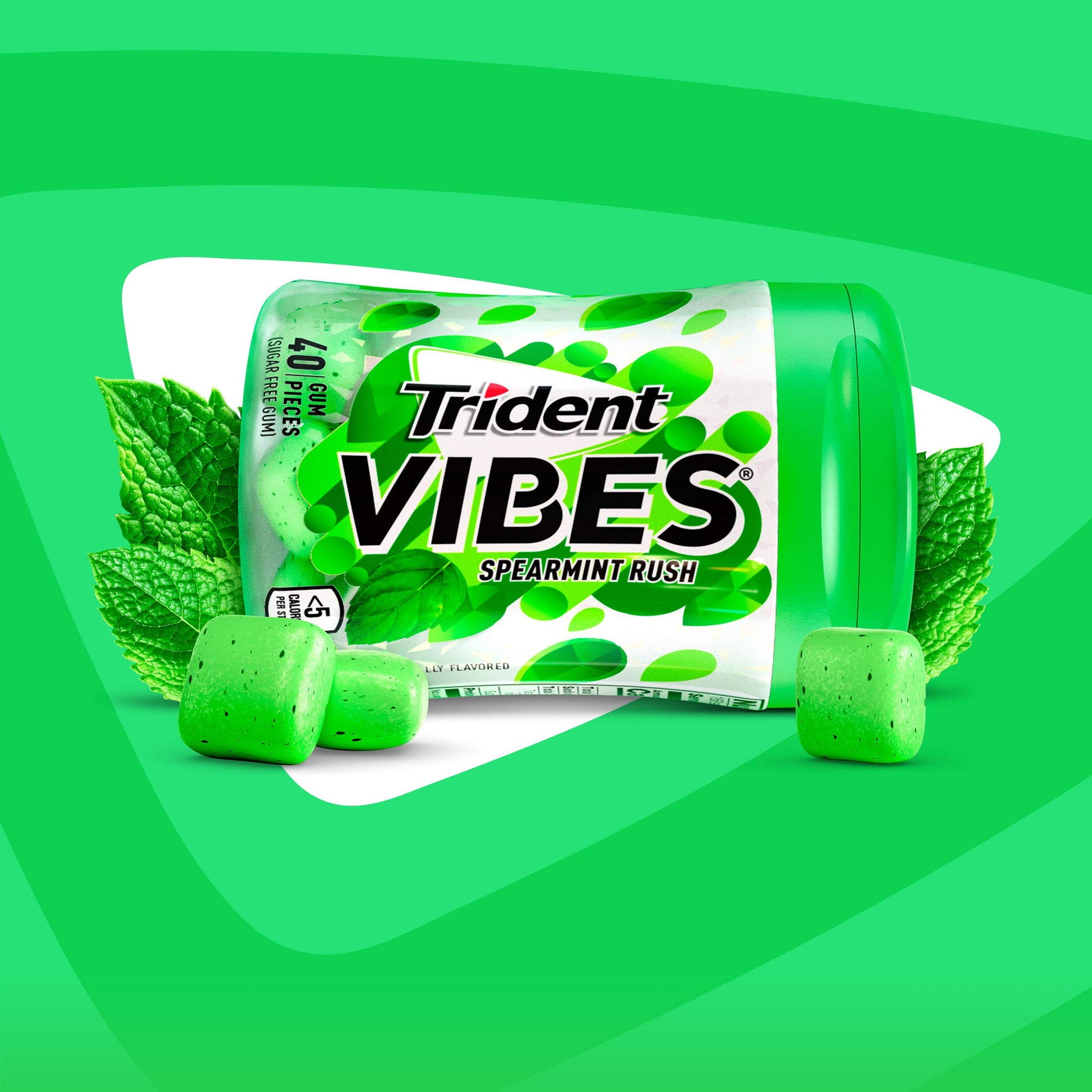 Trident Vibes Sugar Free Gum, Spearmint Rush Flavor, 1 Go-Cup (40 Pieces Total)