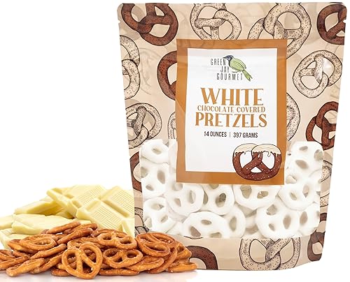 Green Jay Gourmet White Chocolate Covered Pretzels - Handmade & Fresh Gourmet Candy - Sweet & Salty Snack - Great Gift for Chocolate Lovers - 14 Ounce