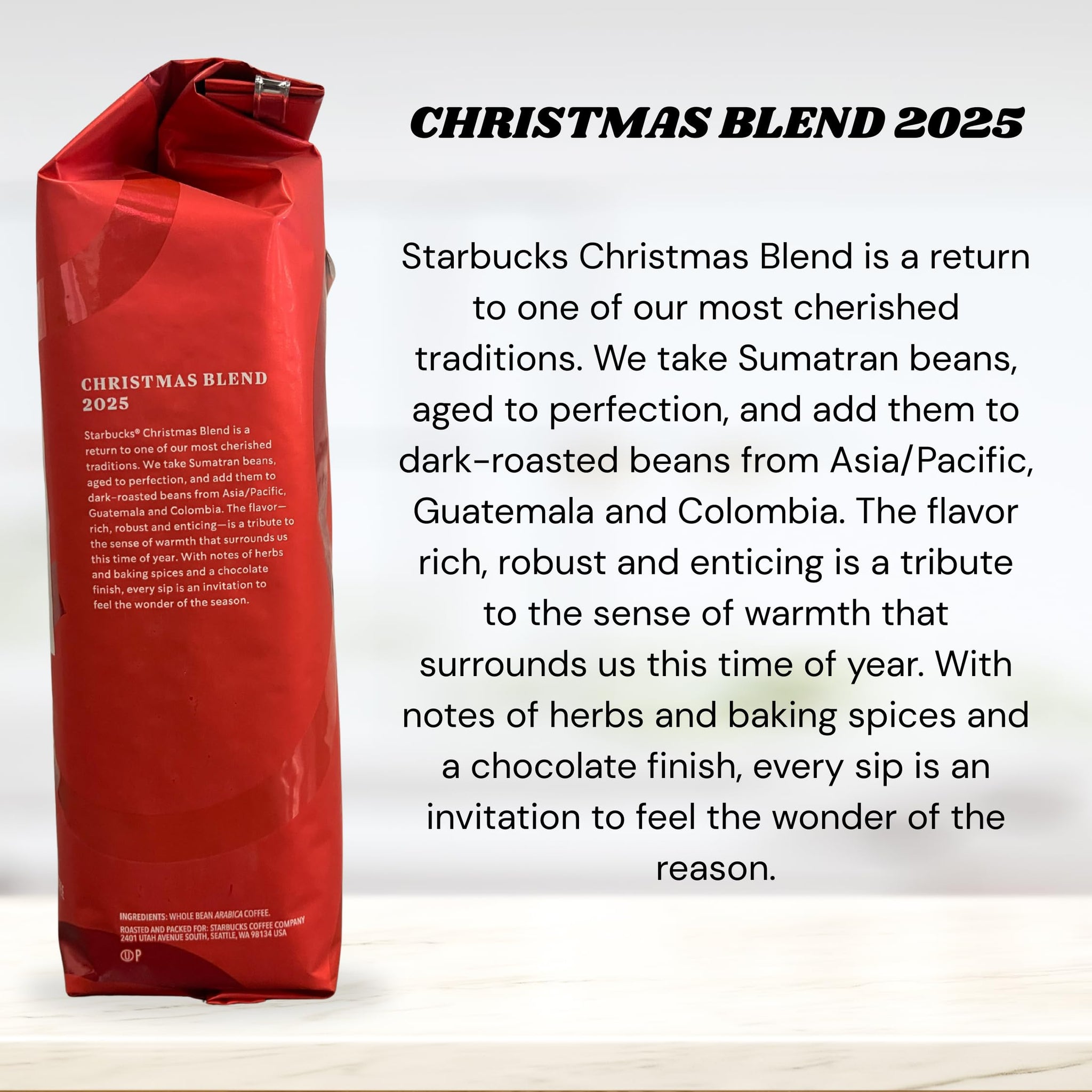 Starbucks Christmas Blend Whole Bean Coffee 16oz, Dark Roast 100% Arabica, Rich Spiced Chocolate & Spruce Notes, Limited Holiday Edition, Bold
