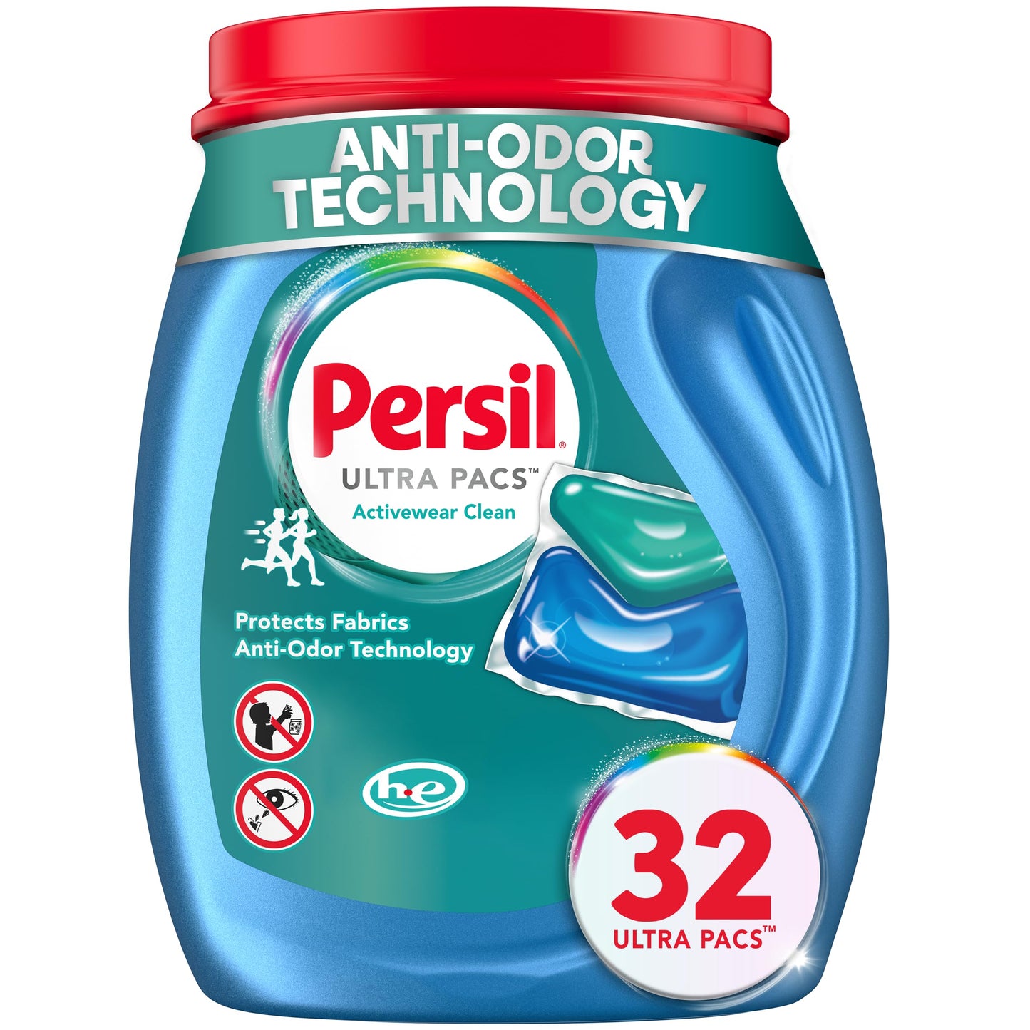 Persil Ultra Pacs Activewear Clean Laundry Detergent, 32 Count, No Mess, Single-Dose Laundry Soap, Helps Fight Stains & Odor, All Machine Types