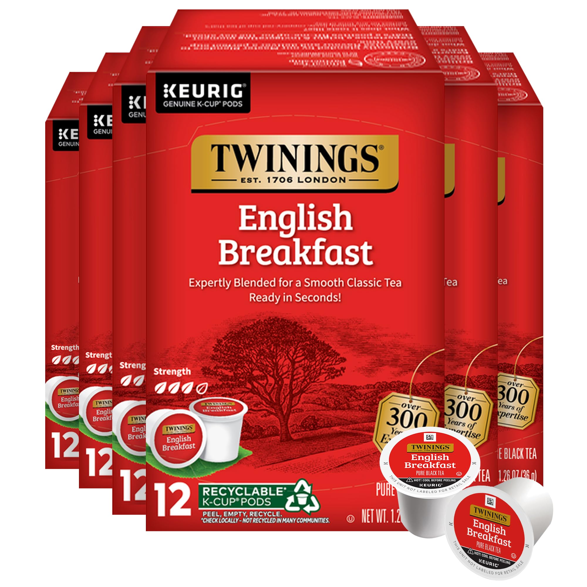 Twinings English Breakfast Black Tea 72 K-Cup Pods for Keurig, 12 Count (Pack of 6) Smooth, Flavourful, Robust, Caffeinated, Enjoy Hot or Iced