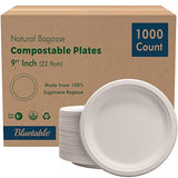 Compostable Paper Plates 9 Inch Bulk Plates [1000 Case Pack] - Biodegradable Made from 100% Sugarcane - Heavy Duty Disposable - Eco Friendly - Bagasse
