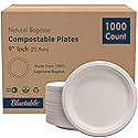 Compostable Paper Plates 9 Inch Bulk Plates [1000 Case Pack] - Biodegradable Made from 100% Sugarcane - Heavy Duty Disposable - Eco Friendly - Bagasse