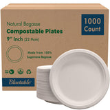 Compostable Paper Plates 9 Inch Bulk Plates [1000 Case Pack] - Biodegradable Made from 100% Sugarcane - Heavy Duty Disposable - Eco Friendly - Bagasse