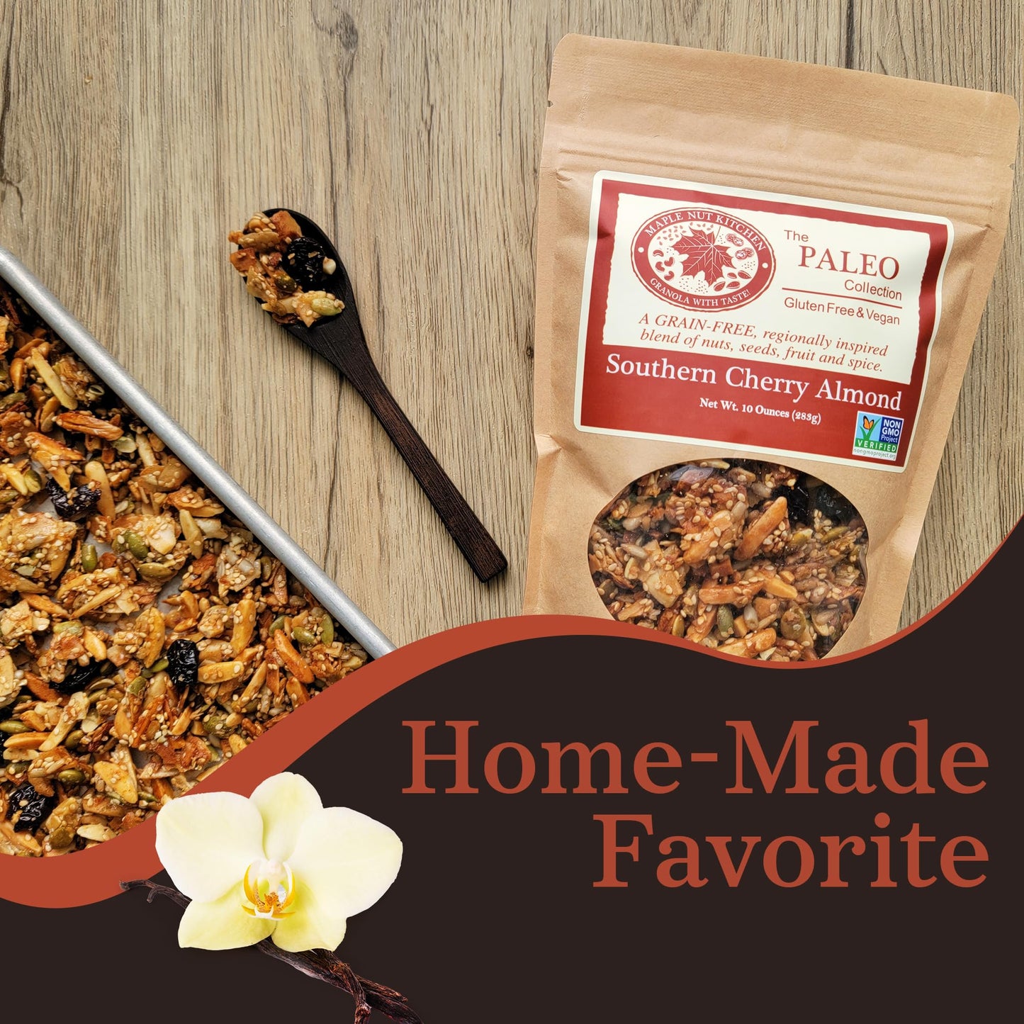 Maple Nut Kitchen Southern Cherry Almond Granola 3 Pack - Paleo Grain Free Nut Granola with Tart Cherries, Coconut & Seeds - No Sugar Added, Oat Free