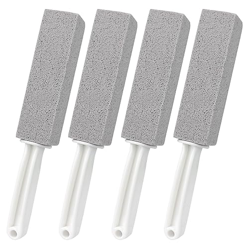 ddLUCK 4 Pack Pumice Cleaning Stone with Handle, Toilet Bowl Cleaner Toilet Brush with Non-Slip Long Plastic Handle for Kitchen/Bath/Pool/Household