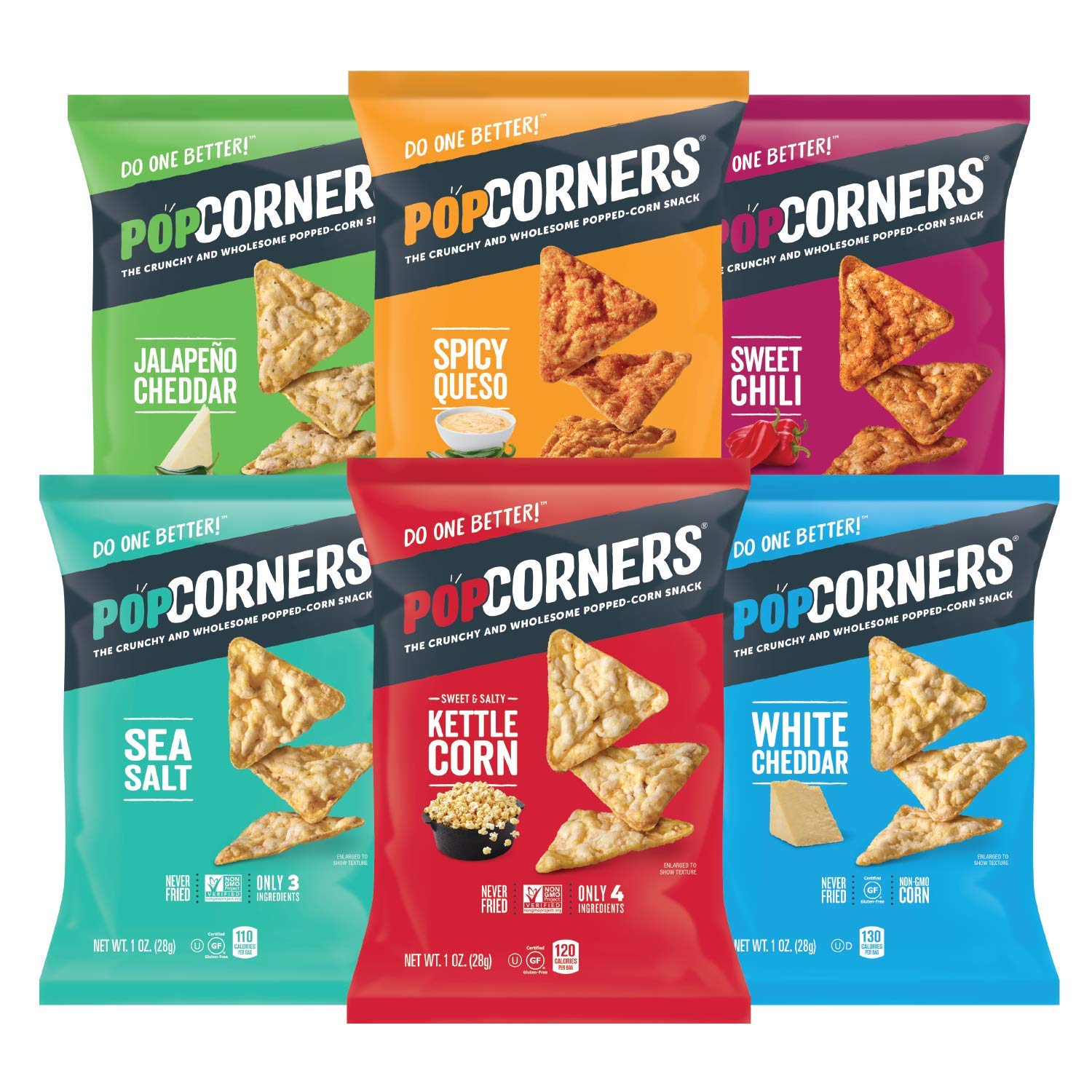 Popcorners Snacks Variety Pack | Gluten Free Chips | (24 Pack, 6 Flavor, 1 oz Snack Bags)