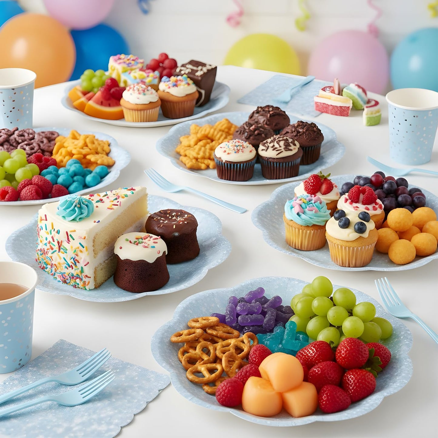 100pcs Blue Paper Plates and Napkins Party Supplies,Iridescent Disposable 9inch Plates,7inch Dessert Plates and Napkins and Forks,Holographic