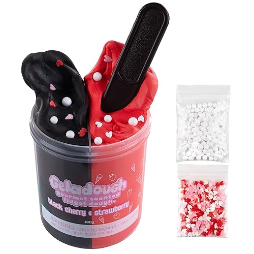 Geladough Non-Slime Butter Cloud Dough - Black Cherry & Strawberry Scented Sensory Dough, Non-Sticky No-Residue Putty with Mix-Ins & Spoon, Net Weight