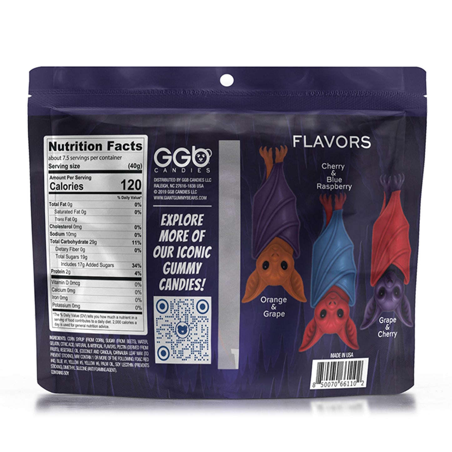 Giant Gummy Bat - Fly into Spooky Candy Fun from GGB Candies, the Ultimate Candy Experience! (Cherry/Blue Raspberry)