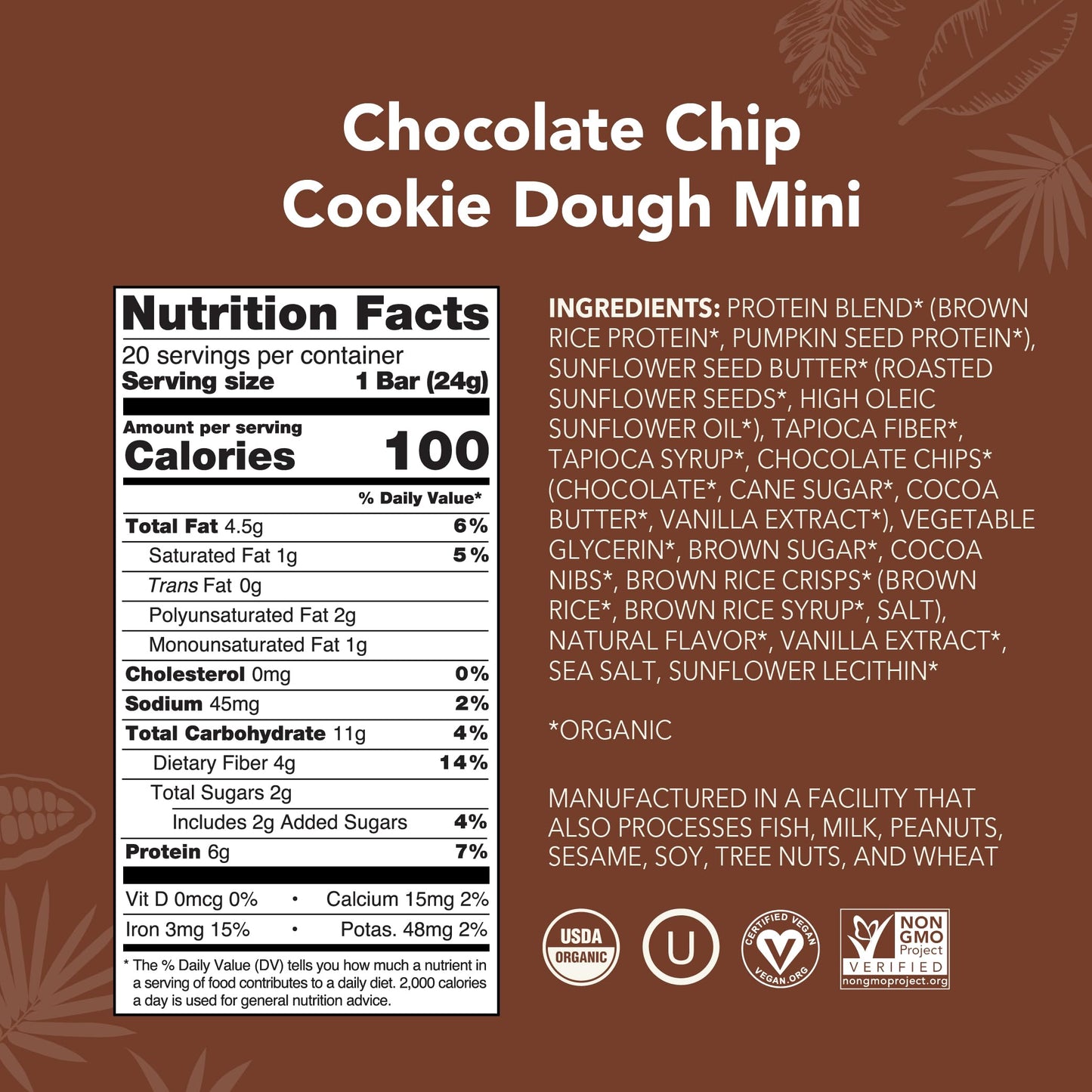ALOHA Organic Plant Based Protein Bar MINIS |Chocolate Chip Cookie Dough| 20 Count, 24g Bars | Vegan, Low Sugar, Gluten Free, Paleo, Low Carb