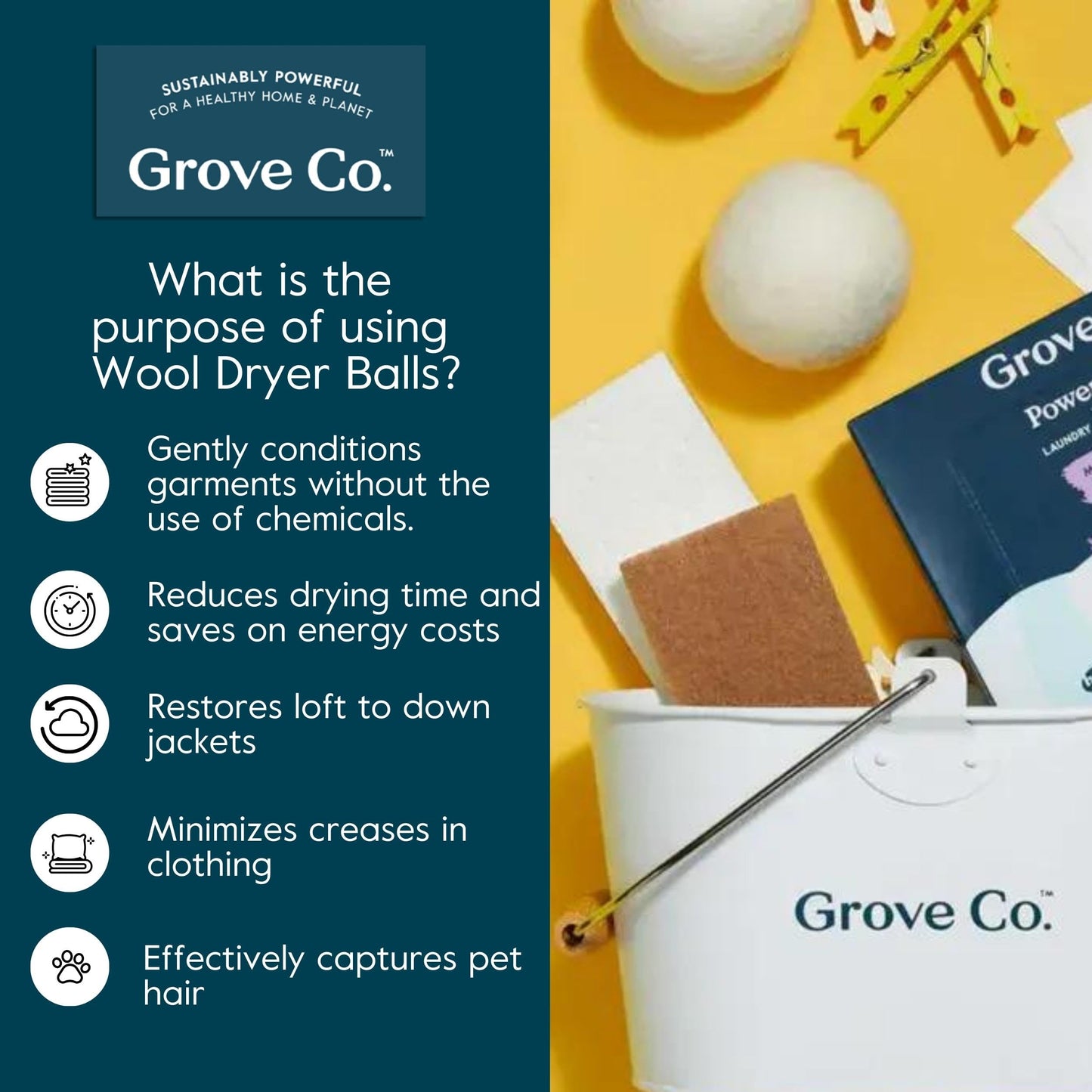 Grove Co. Wool Dryer Balls, Reusable Laundry Balls for Dryer, 100% New Zealand Wool, Reduce Drying Time, Wrinkles & Static, Sustainably Designed