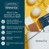 Grove Co. Wool Dryer Balls, Reusable Laundry Balls for Dryer, 100% New Zealand Wool, Reduce Drying Time, Wrinkles & Static, Sustainably Designed