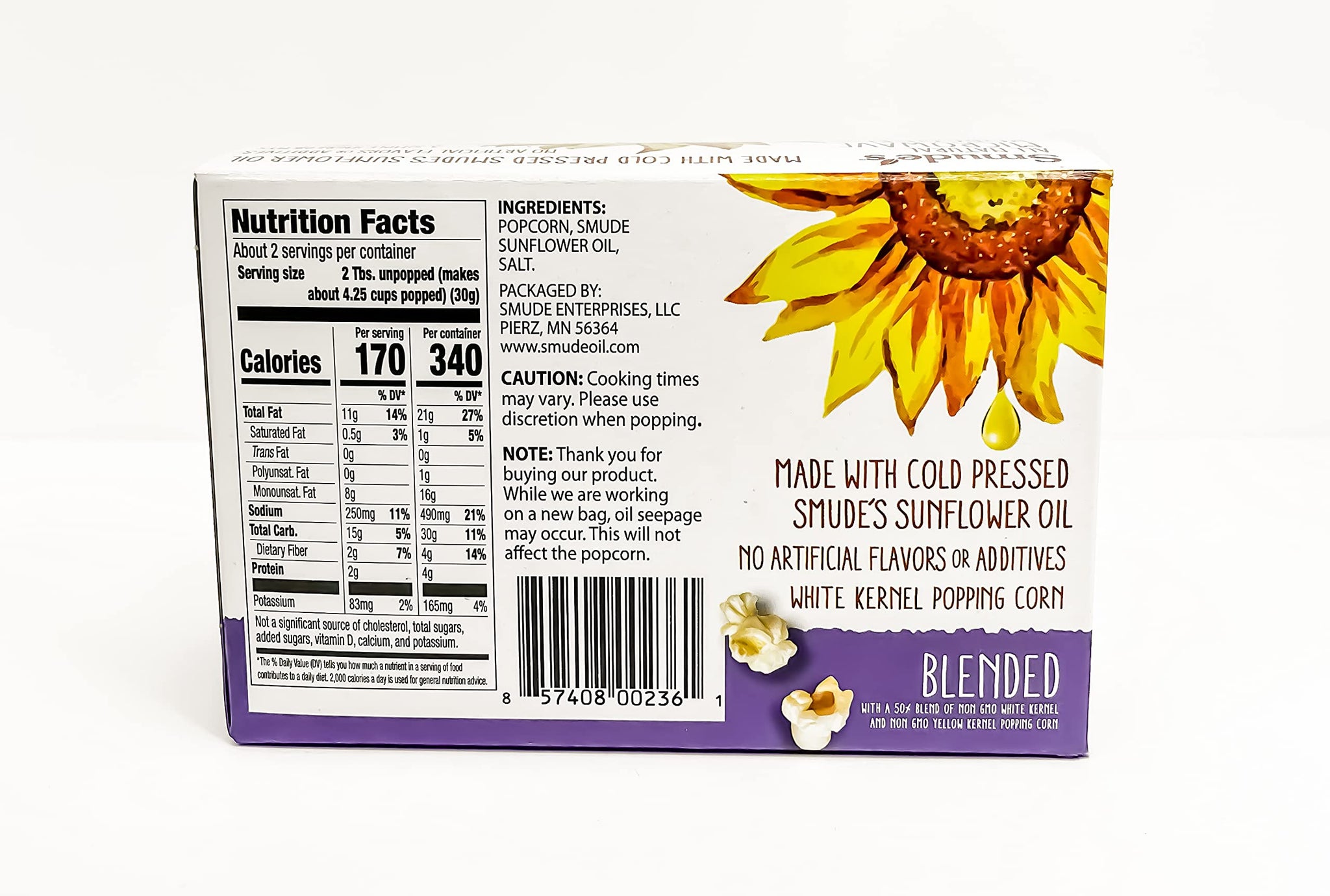 Smude's Brand All Natural Microwave Popcorn - Blended | Blend of White & Yellow Popcorn | 3 Simple Ingredients - Popcorn, Smude’s Sunflower Oil