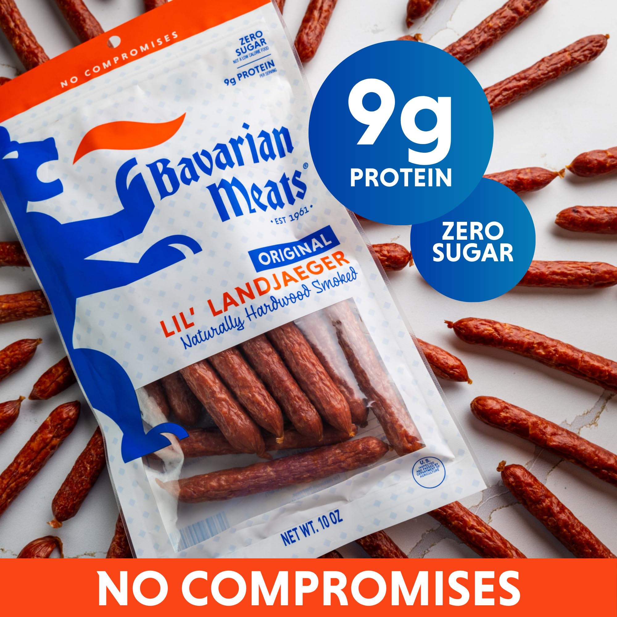 Bavarian Meats Lil' Landjaeger Meat Sticks, Smoked Sausage Protein Snacks, Zero Sugar, Great Source of Protein, Gluten Free, Keto Friendly Low Carb