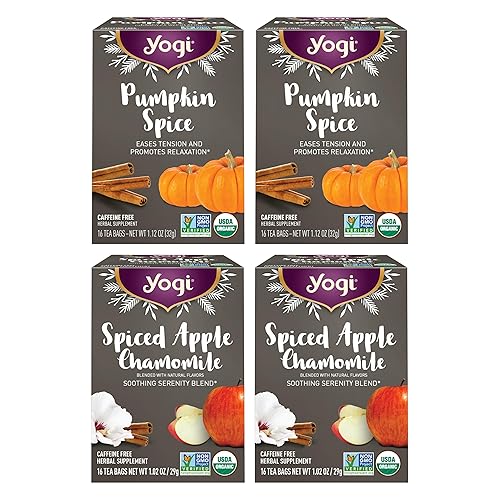 Yogi Tea - Fall Spice Variety Sampler Pack - 16 Tea Bags Per Pack (4 Pack) - Limited Edition Tea Sampler - Herbal Caffeine-Free Teas - Includes 2