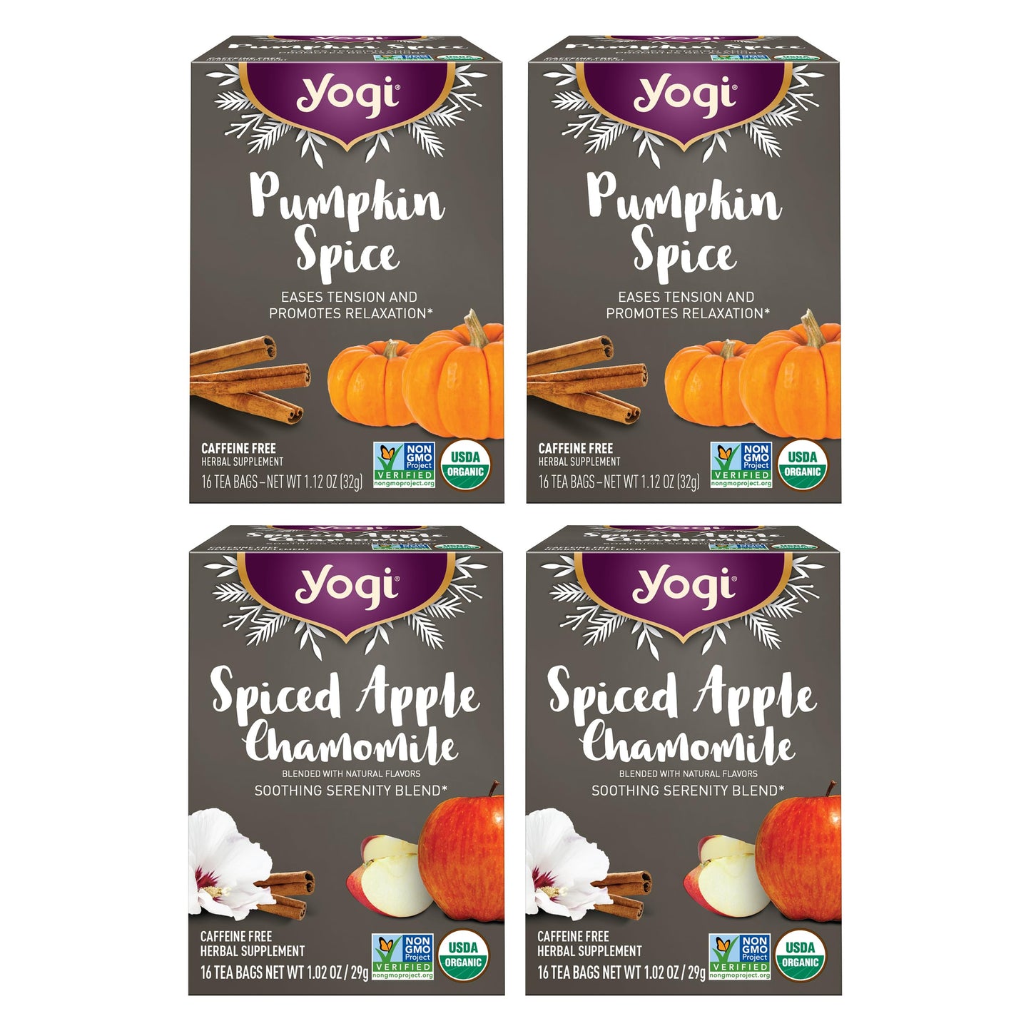 Yogi Tea - Fall Spice Variety Sampler Pack - 16 Tea Bags Per Pack (4 Pack) - Limited Edition Tea Sampler - Herbal Caffeine-Free Teas - Includes 2