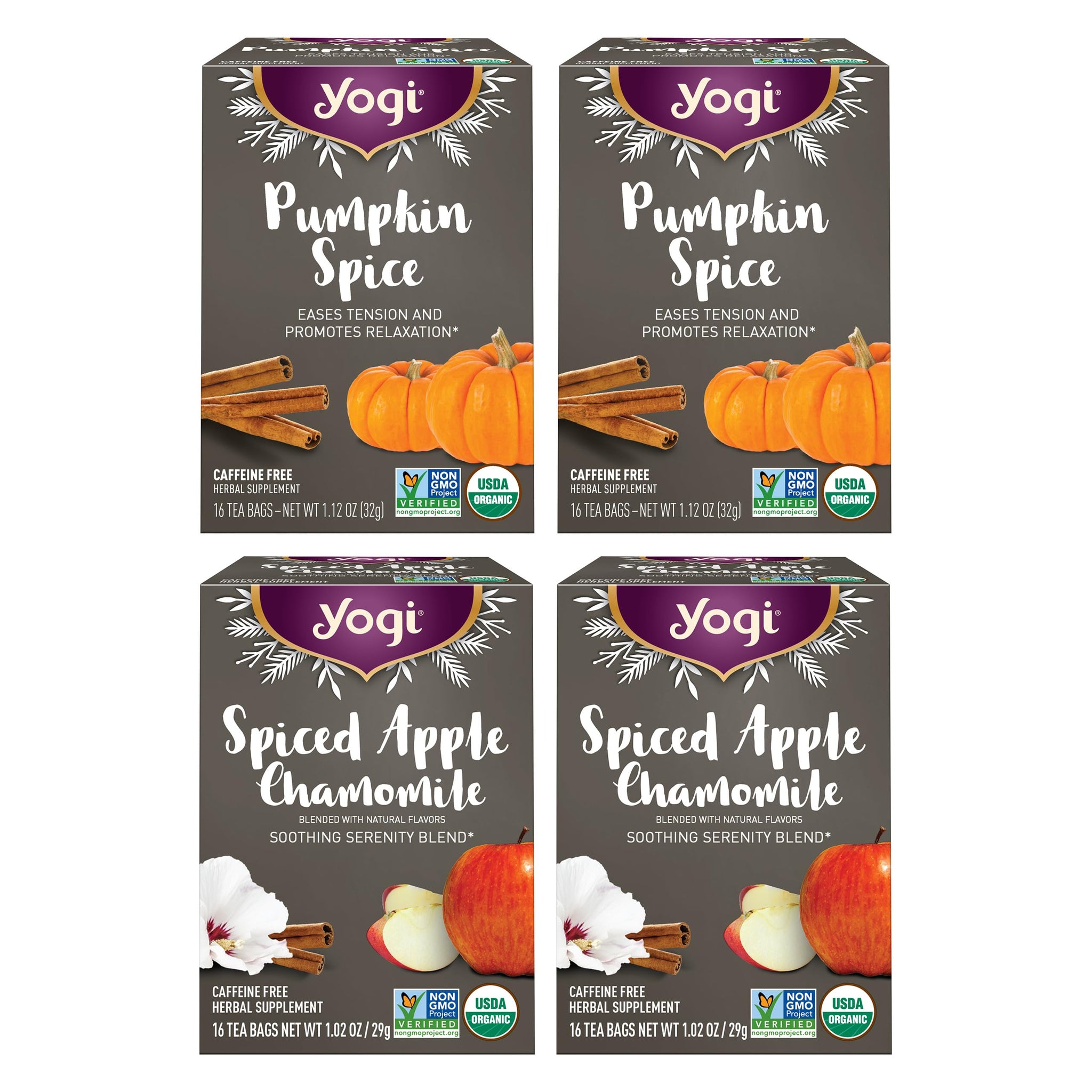Yogi Tea - Fall Spice Variety Sampler Pack - 16 Tea Bags Per Pack (4 Pack) - Limited Edition Tea Sampler - Herbal Caffeine-Free Teas - Includes 2