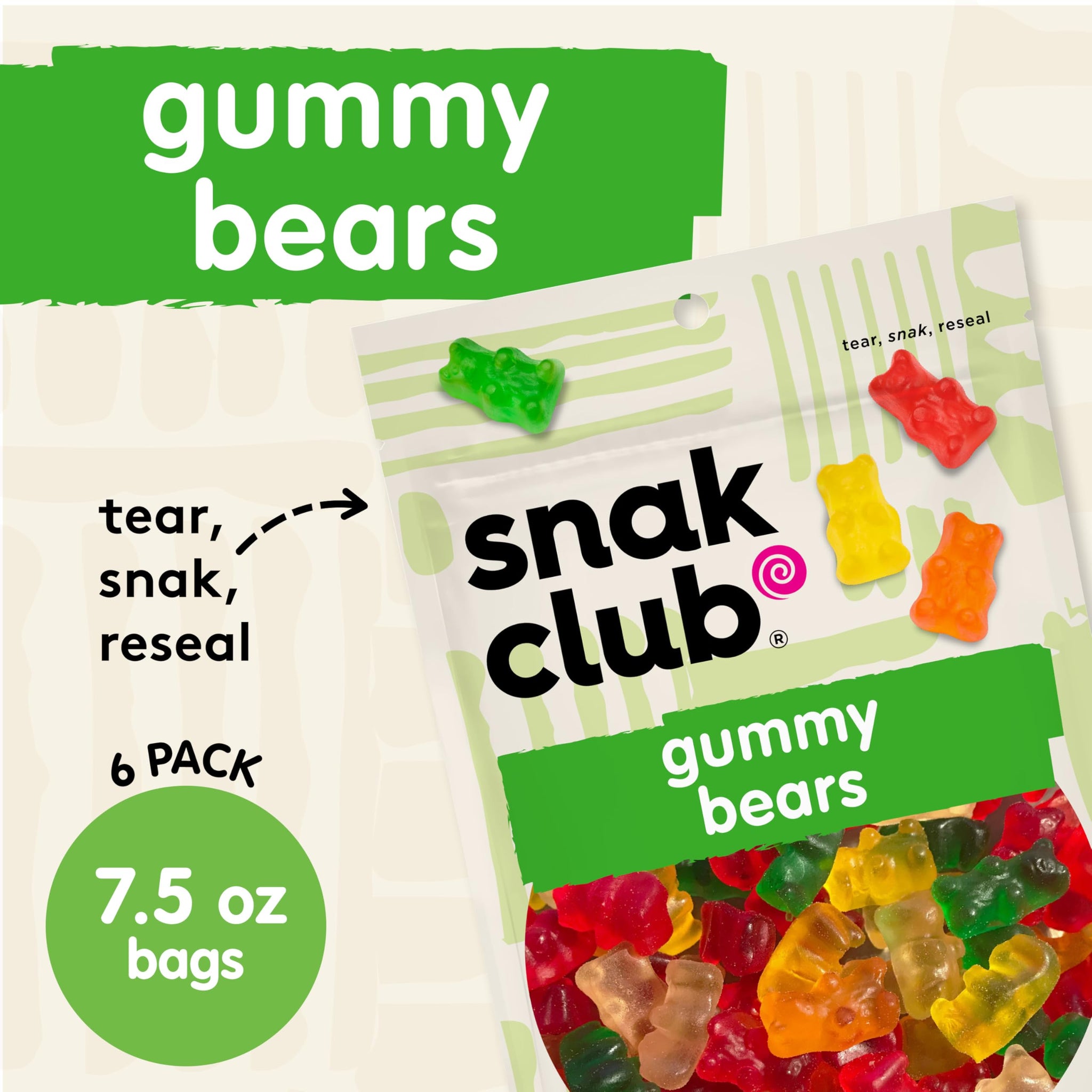 Snak Club Gummy Bears, Assorted Fruit Gummies, Bulk Candy, Fun Flavors Include Lemon, Orange, Strawberry, Apple, Pineapple, Gluten-Free Snacks, 7.5 oz