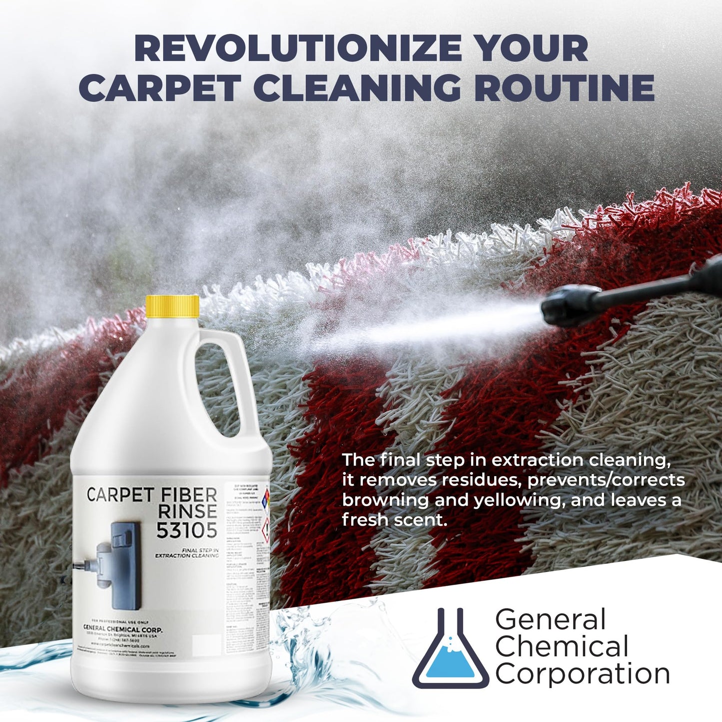 CarpetGeneral- Carpet Fiber Rinse & Odor Neutralizer Solution 53105|Prevent Browning, Bleeding & Odors with Top Carpet Cleaner Liquid|Carpet Fiber