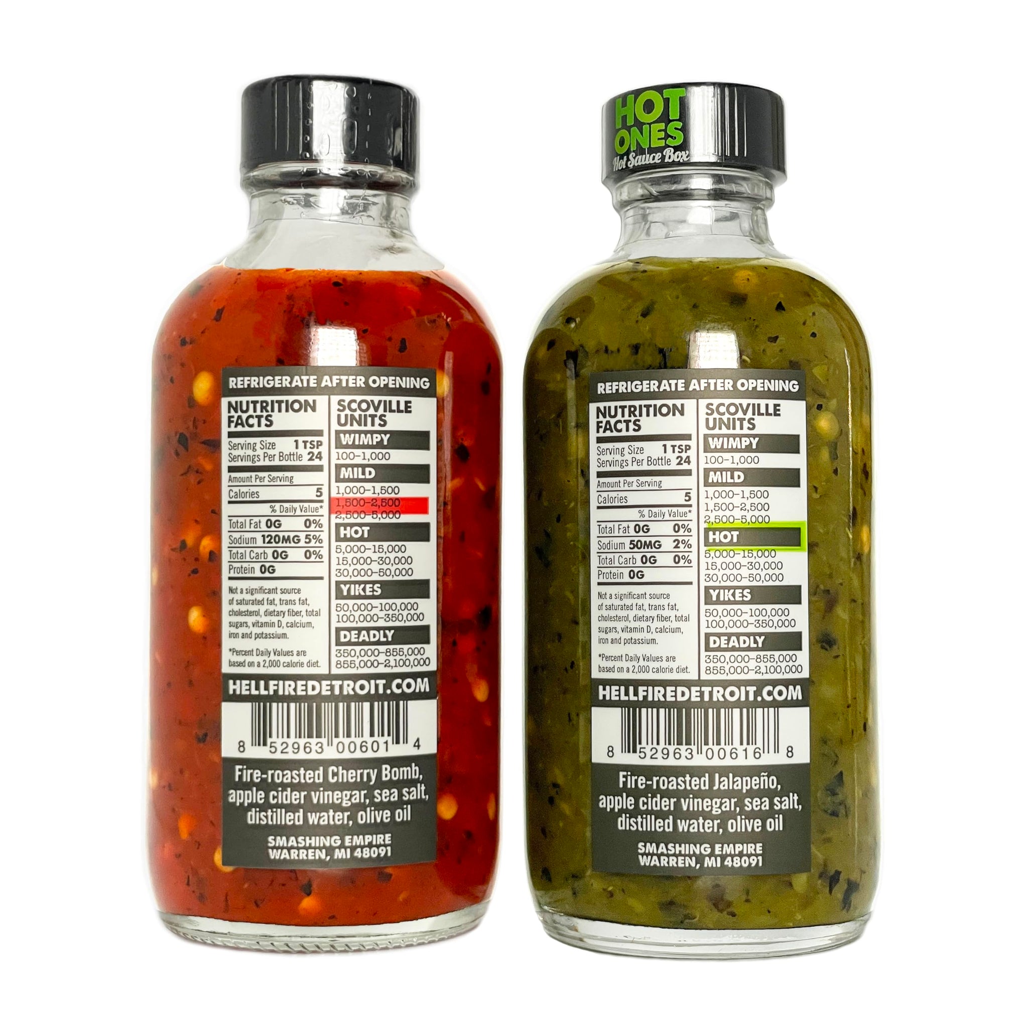 Hell Fire Detroit Cherry Bomb & Jalapeño Combo (Medium) Hot Sauce, Crafted with Fresh, Fire-Roasted Chile Peppers, All-Natural, Vegan, Gluten-Free