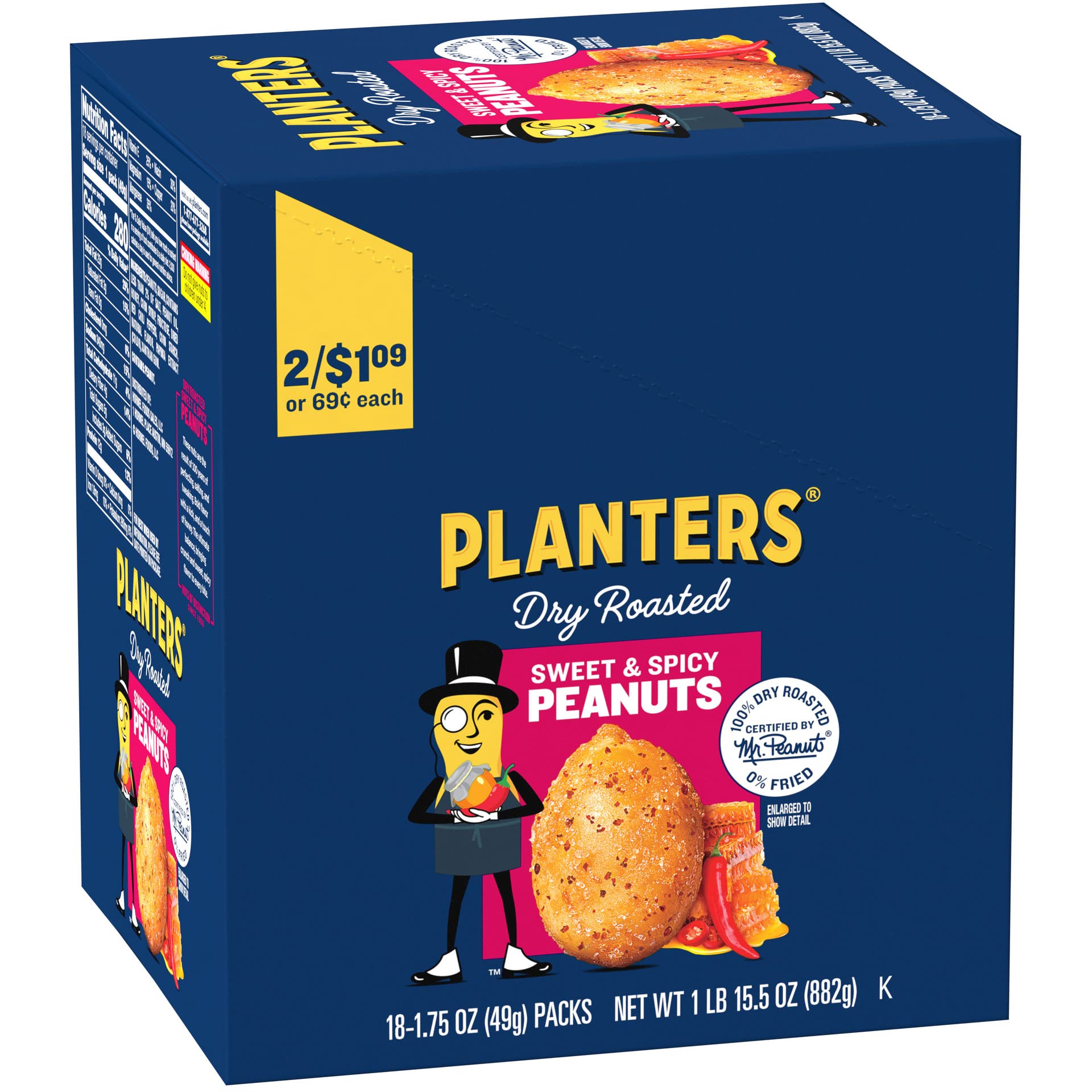 PLANTERS Sweet and Spicy Peanuts, Dry Roasted Peanuts, Spicy Nuts, Nuts Individual Packs, Party Snacks, Snack Nuts, Snacks On the Go, Kosher, 1.75oz