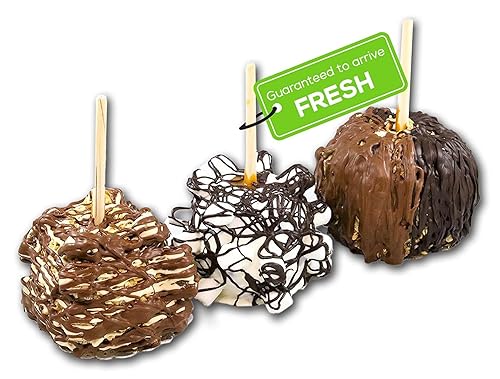 US Sweets Caramel Apple 3 Pack - Caramel Granny Smith Apples with Chocolate, Peanut Butter, Nuts & Marshmallows | Candied Apples | Tasty Gift |